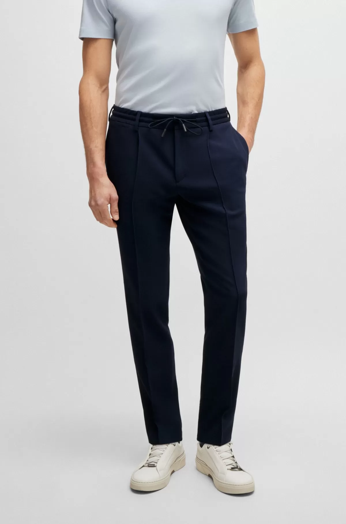 HUGO BOSS Slim Fit Bukser I Ny Uld Med Stræk Mørkeblå Shop