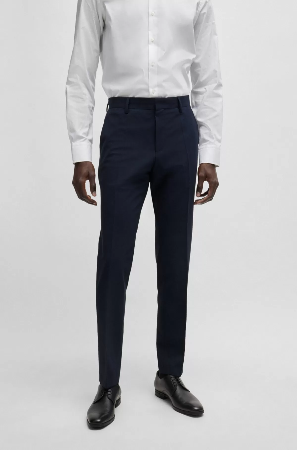 HUGO BOSS Slim Fit Bukser I Ny Uld Med Stræk Mørkeblå Best Sale