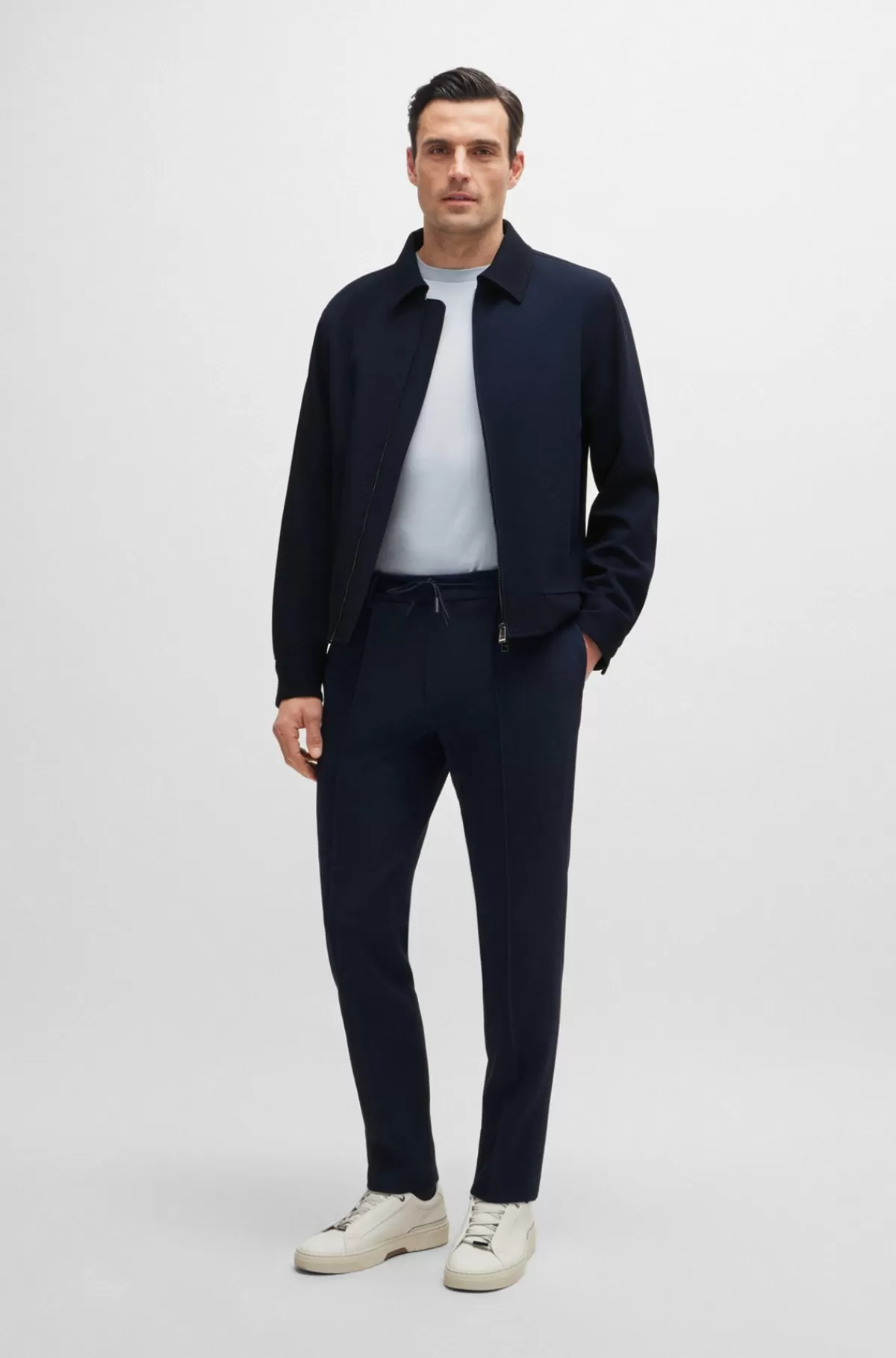 HUGO BOSS Slim Fit Bukser I Ny Uld Med Stræk Mørkeblå Shop