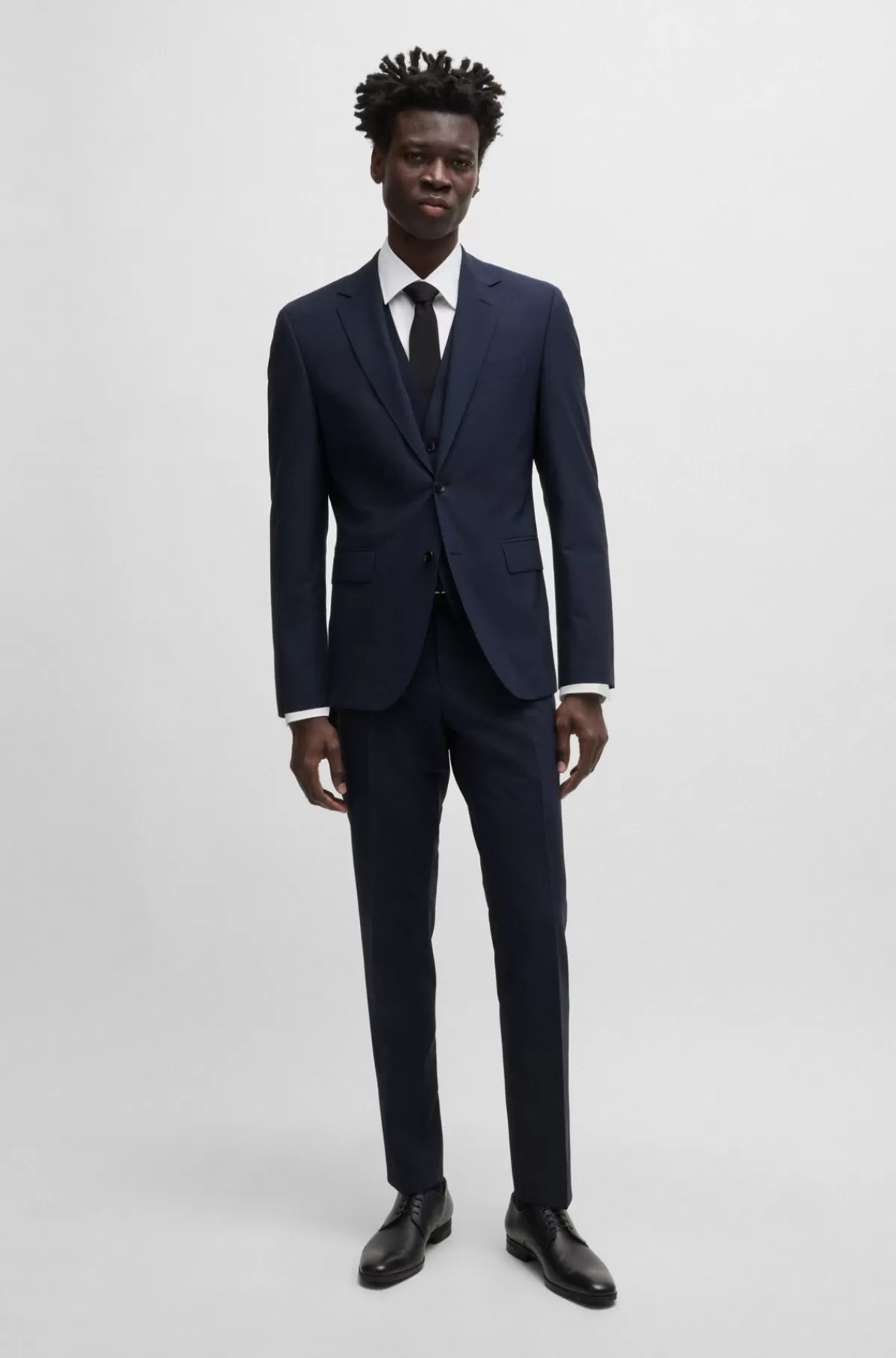 HUGO BOSS Slim Fit Bukser I Ny Uld Med Stræk Mørkeblå Best Sale