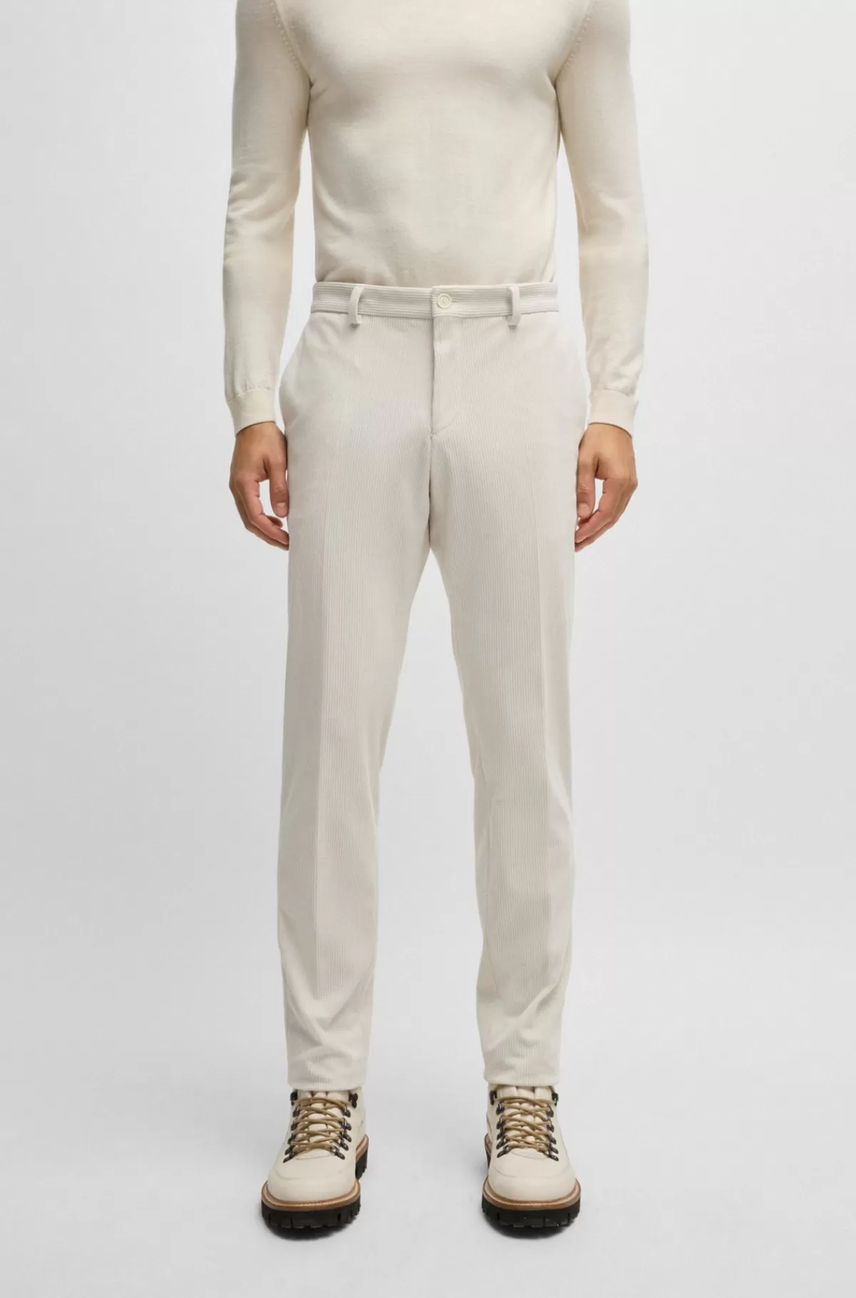 HUGO BOSS Slim Fit Bukser I Performance-fløjl Med Stræk Hvid Fashion