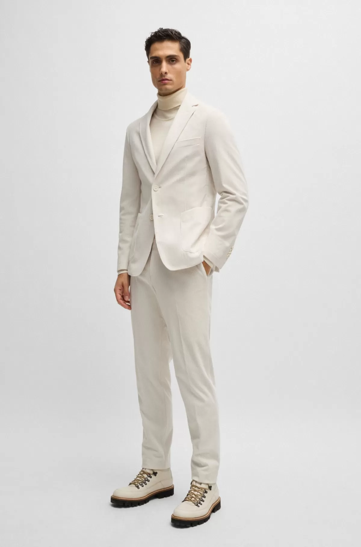 HUGO BOSS Slim Fit Bukser I Performance-fløjl Med Stræk Hvid Fashion