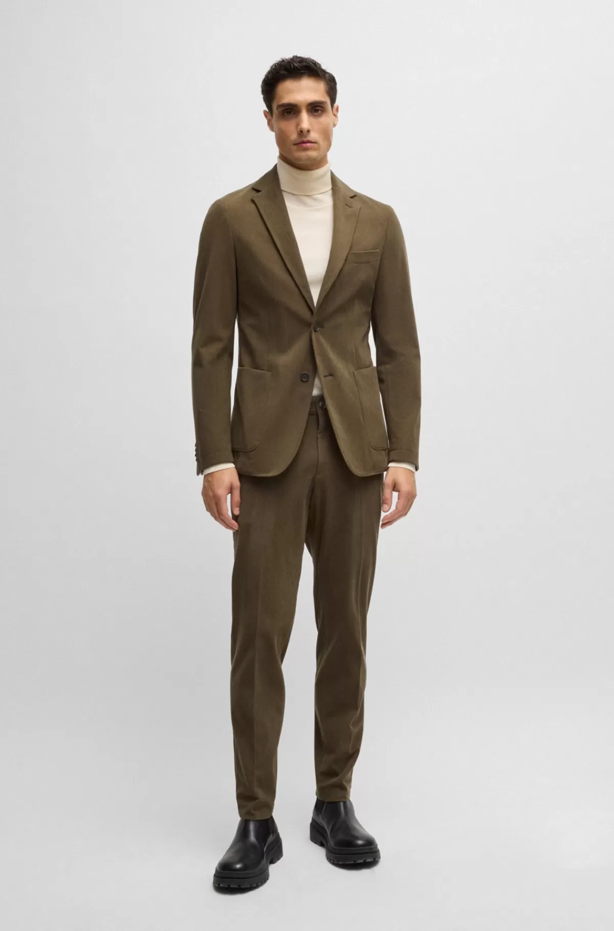 HUGO BOSS Slim Fit Bukser I Performance-fløjl Med Stræk Kaki Best