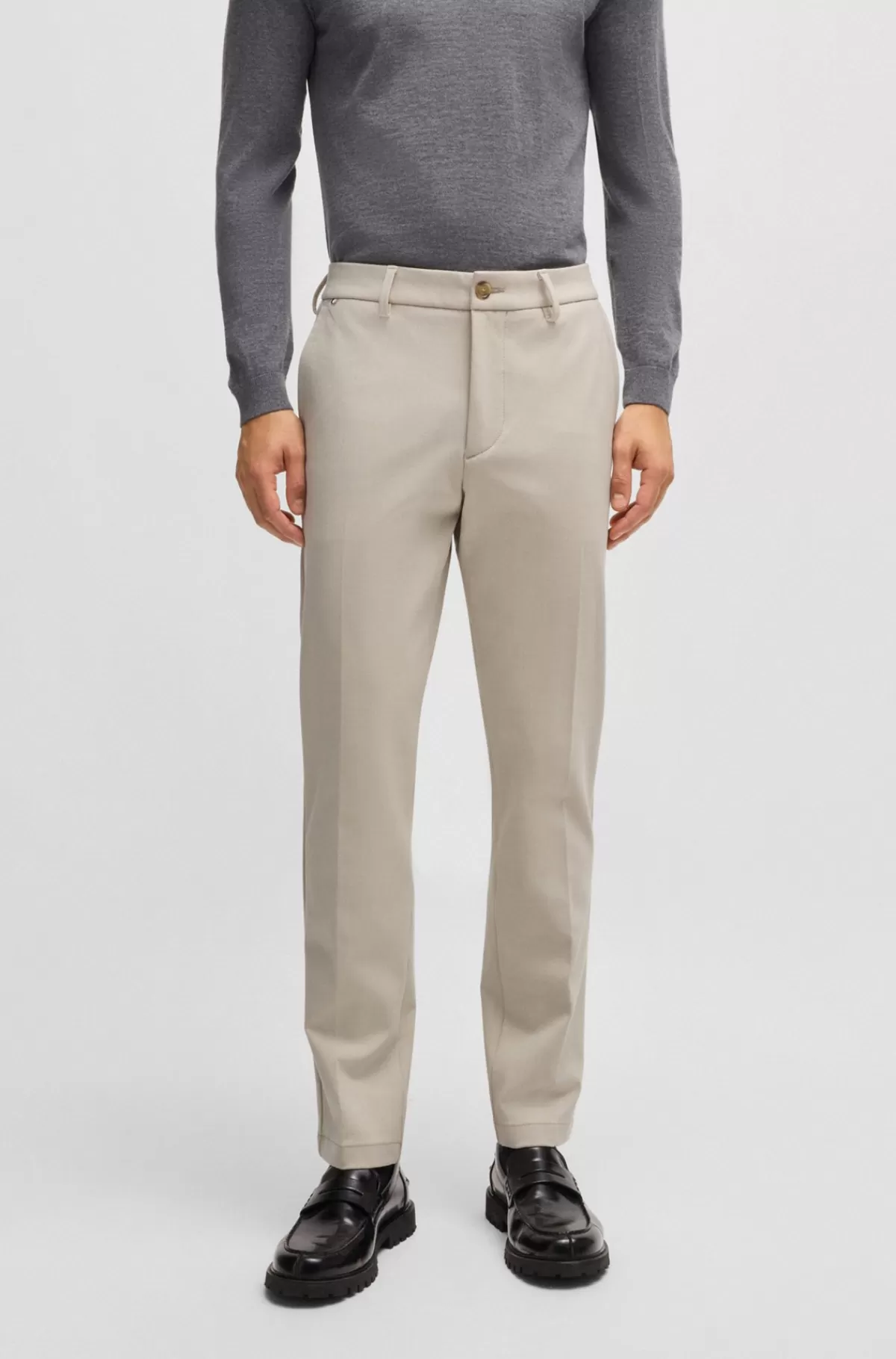 HUGO BOSS Slim Fit Bukser I Stof Med Stræk Og Mikromønster Lys beige Best Sale