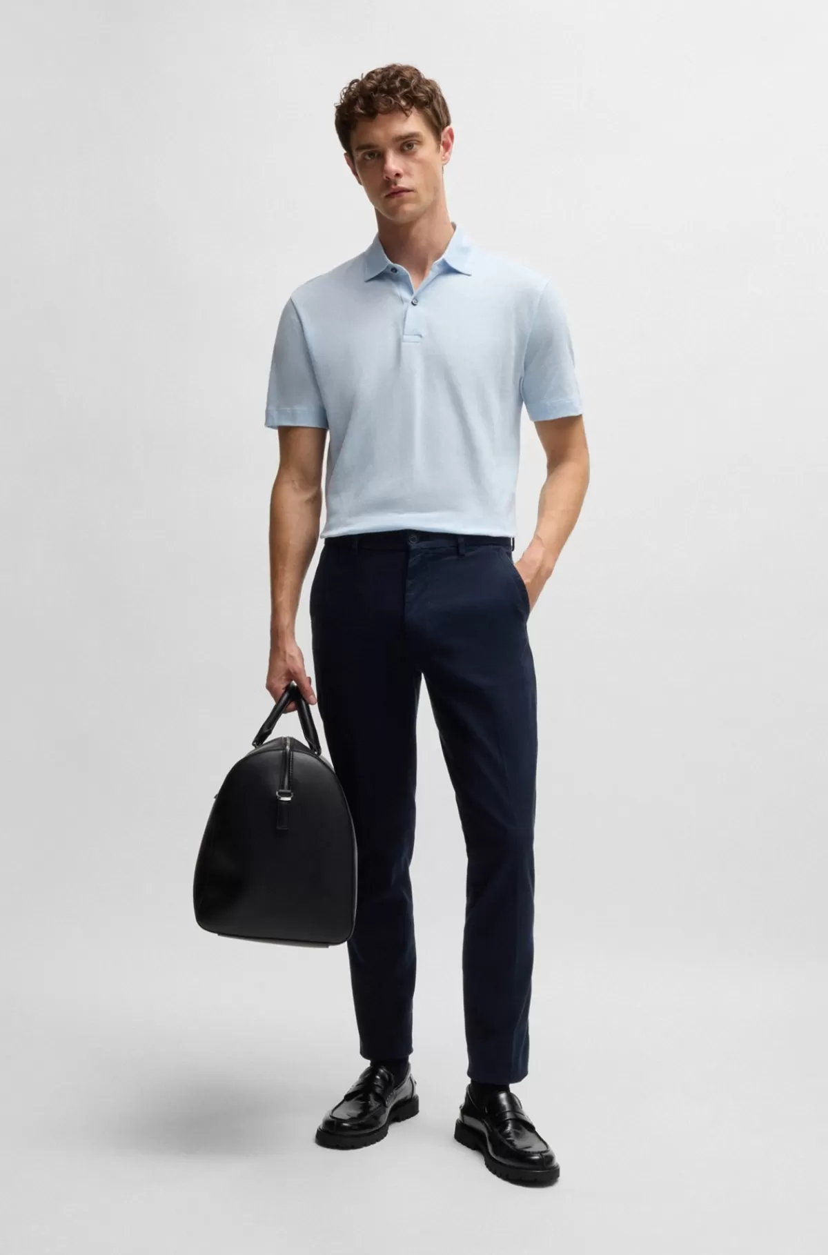 HUGO BOSS Slim Fit Bukser I Struktureret Bomuldsblanding Mørkeblå Sale