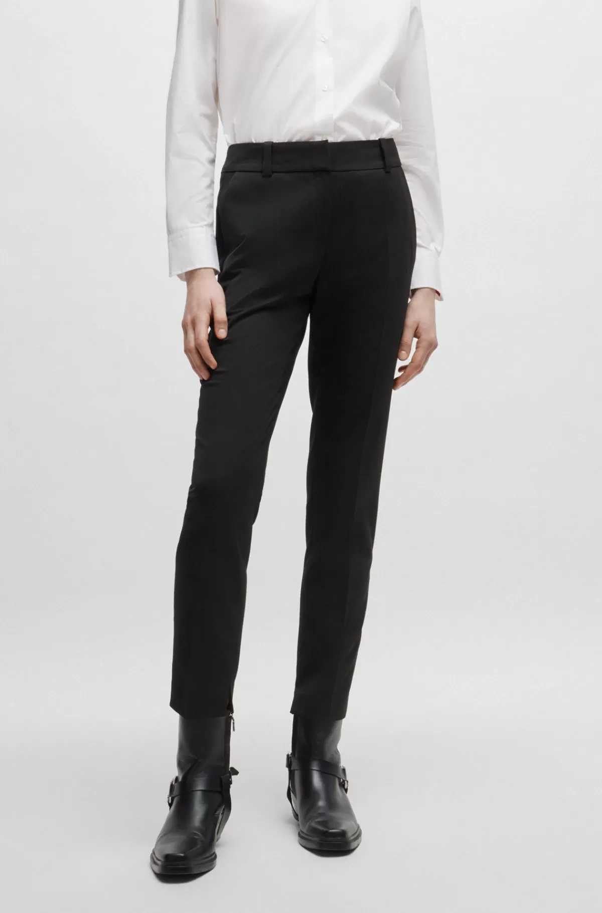 HUGO BOSS Slim Fit Bukser Med En Afkortet Længde Sort New