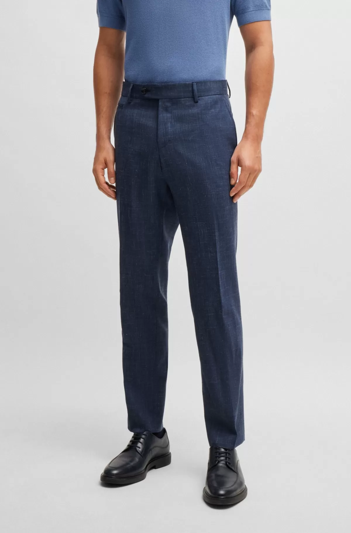 HUGO BOSS Slim Fit Bukser Ny Uld Og Hør Mørkeblå Outlet
