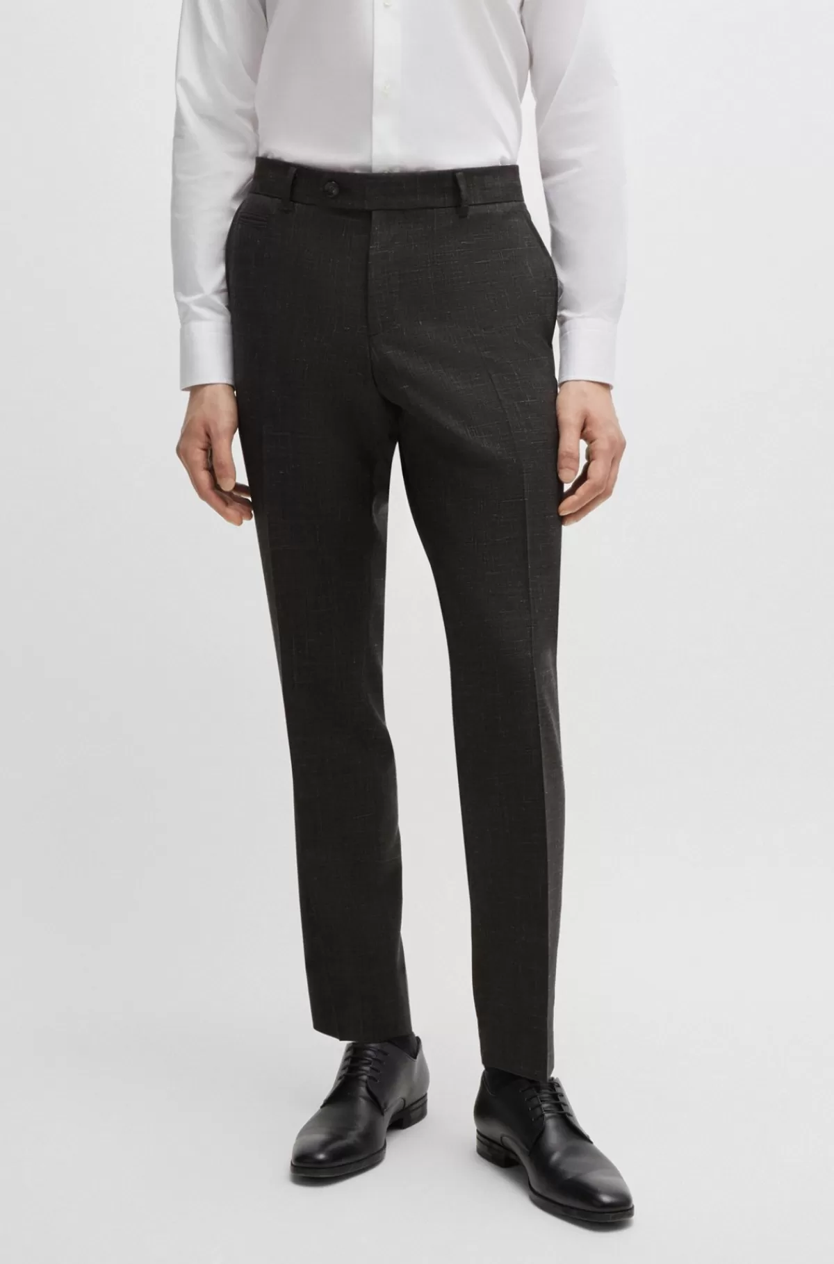HUGO BOSS Slim Fit Bukser Ny Uld Og Hør Mørkegrøn Sale
