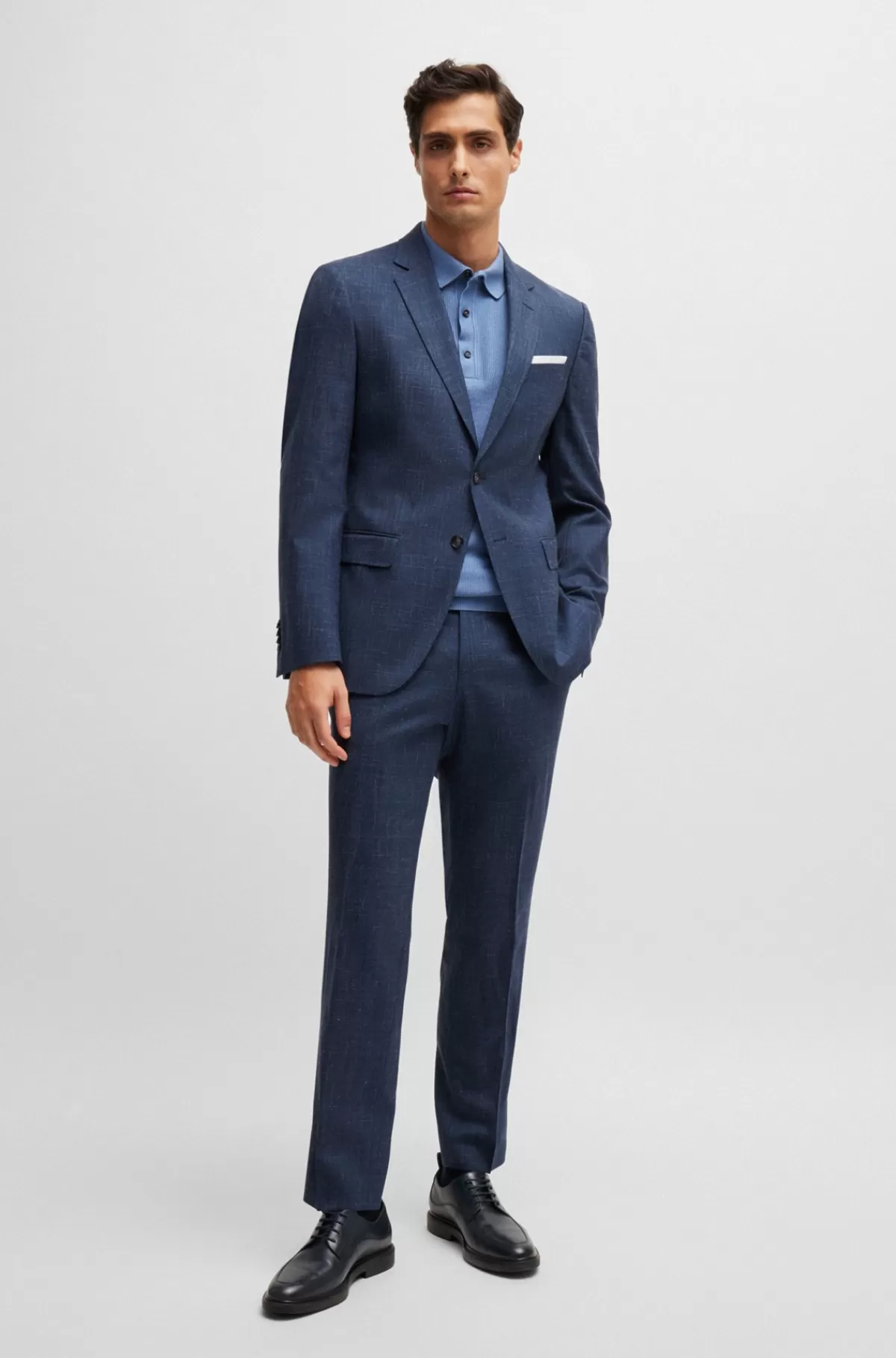 HUGO BOSS Slim Fit Bukser Ny Uld Og Hør Mørkeblå Outlet
