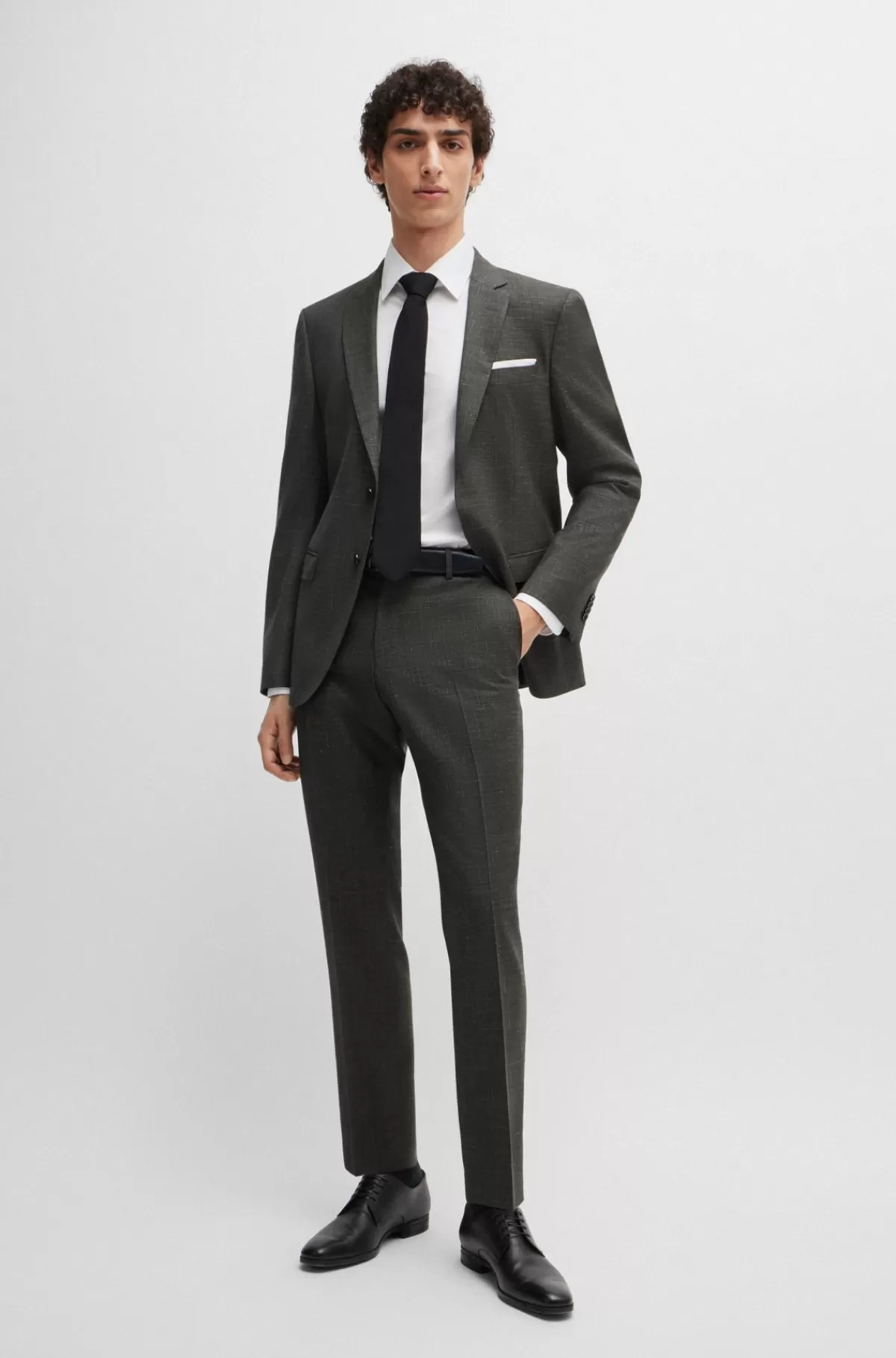 HUGO BOSS Slim Fit Bukser Ny Uld Og Hør Mørkegrøn Sale
