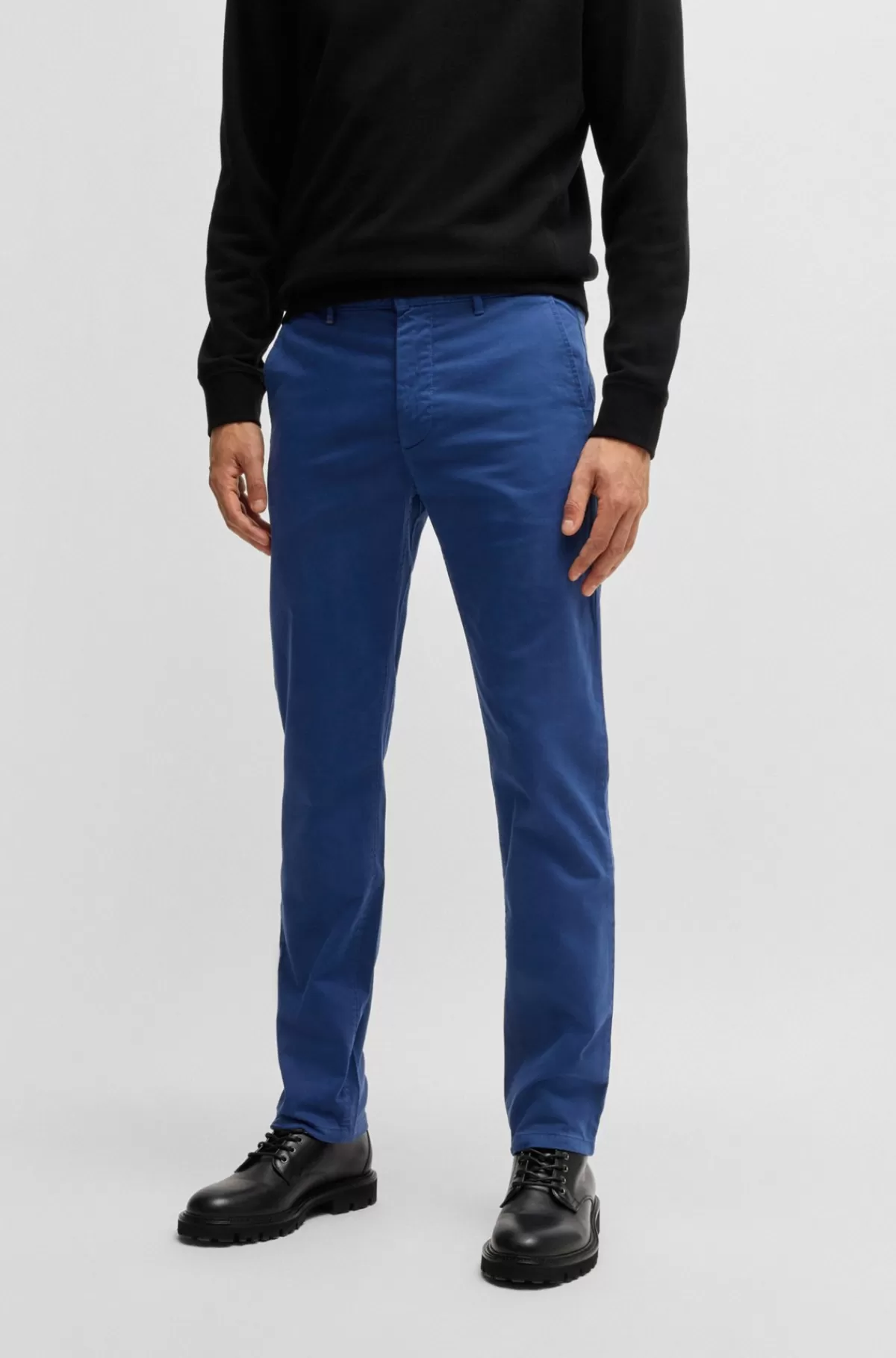 HUGO BOSS Slim Fit Chinos I Bomuldssatin Med Stræk Blå Cheap