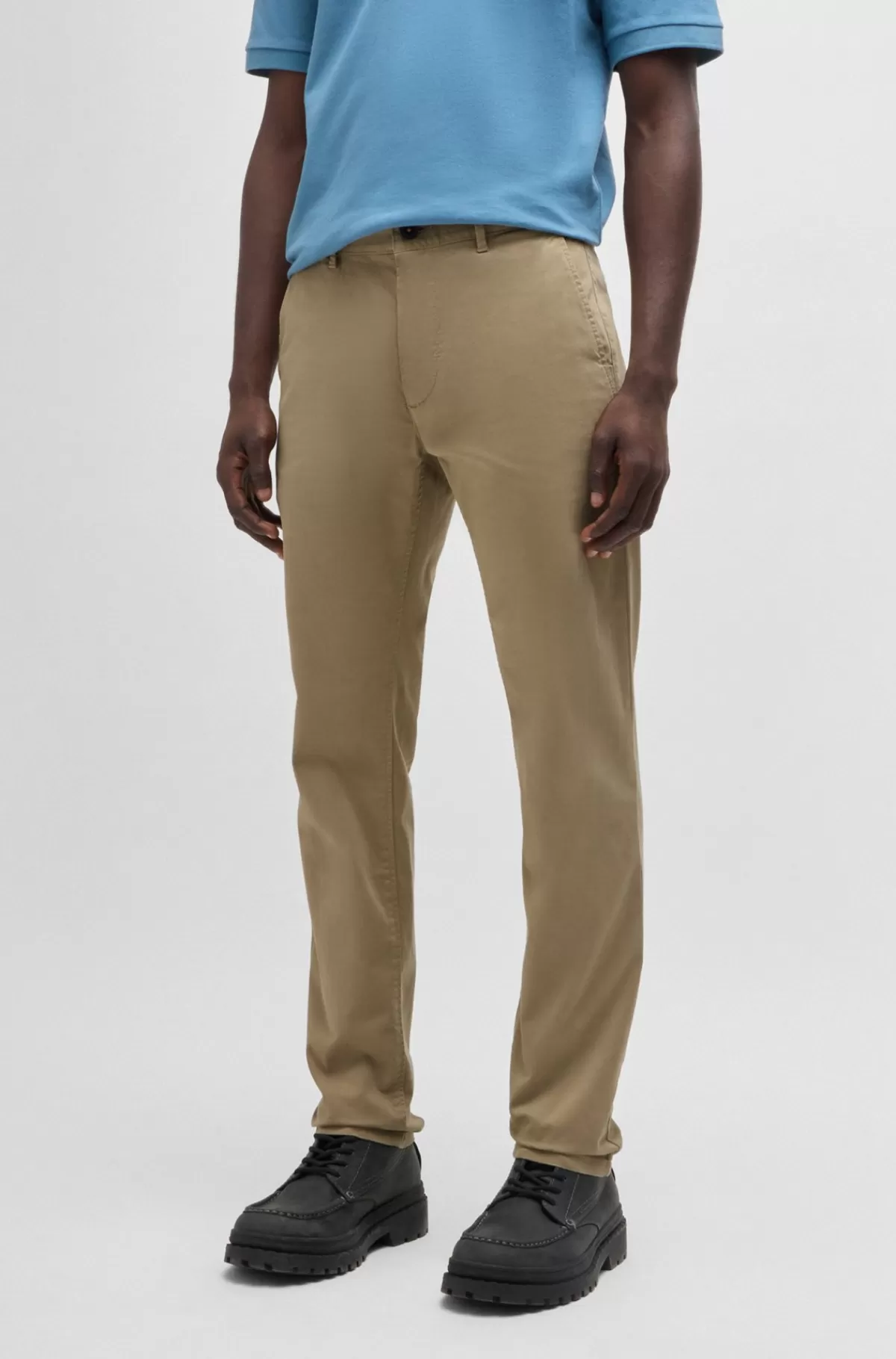 HUGO BOSS Slim Fit Chinos I Bomuldssatin Med Stræk Beige Cheap