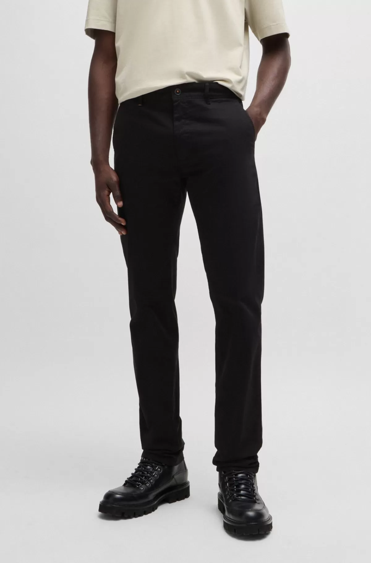 HUGO BOSS Slim Fit Chinos I Bomuldssatin Med Stræk Sort Clearance
