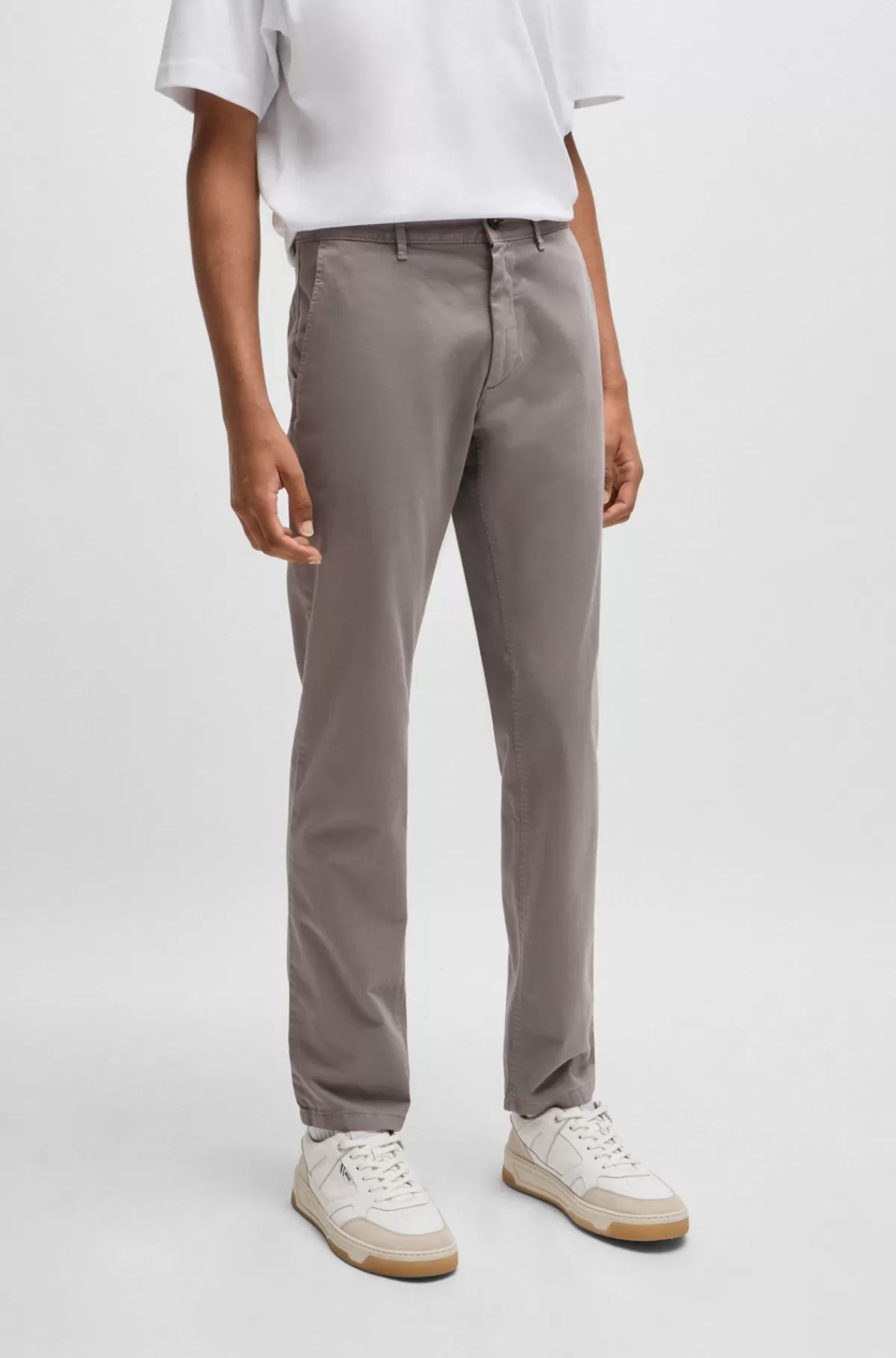 HUGO BOSS Slim Fit Chinos I Bomuldssatin Med Stræk Grå Best