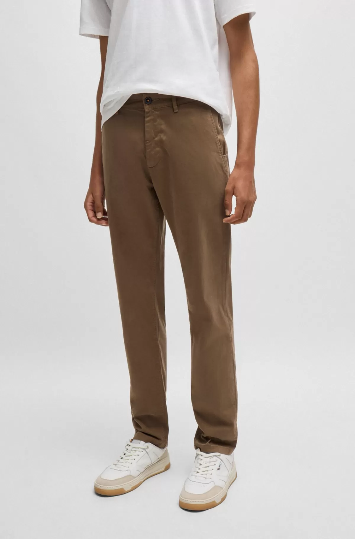 HUGO BOSS Slim Fit Chinos I Bomuldssatin Med Stræk Brun Best Sale