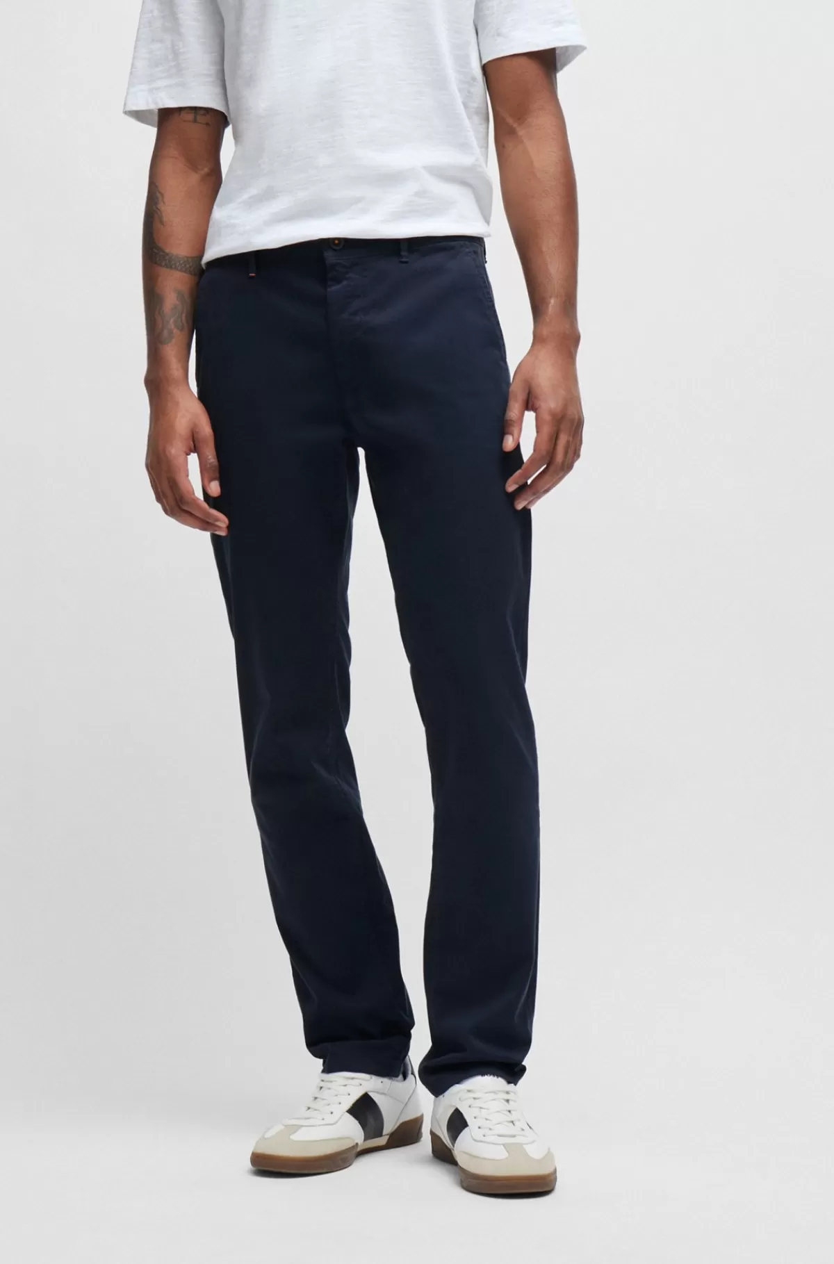 HUGO BOSS Slim Fit Chinos I Bomuldssatin Med Stræk Mørkeblå Online