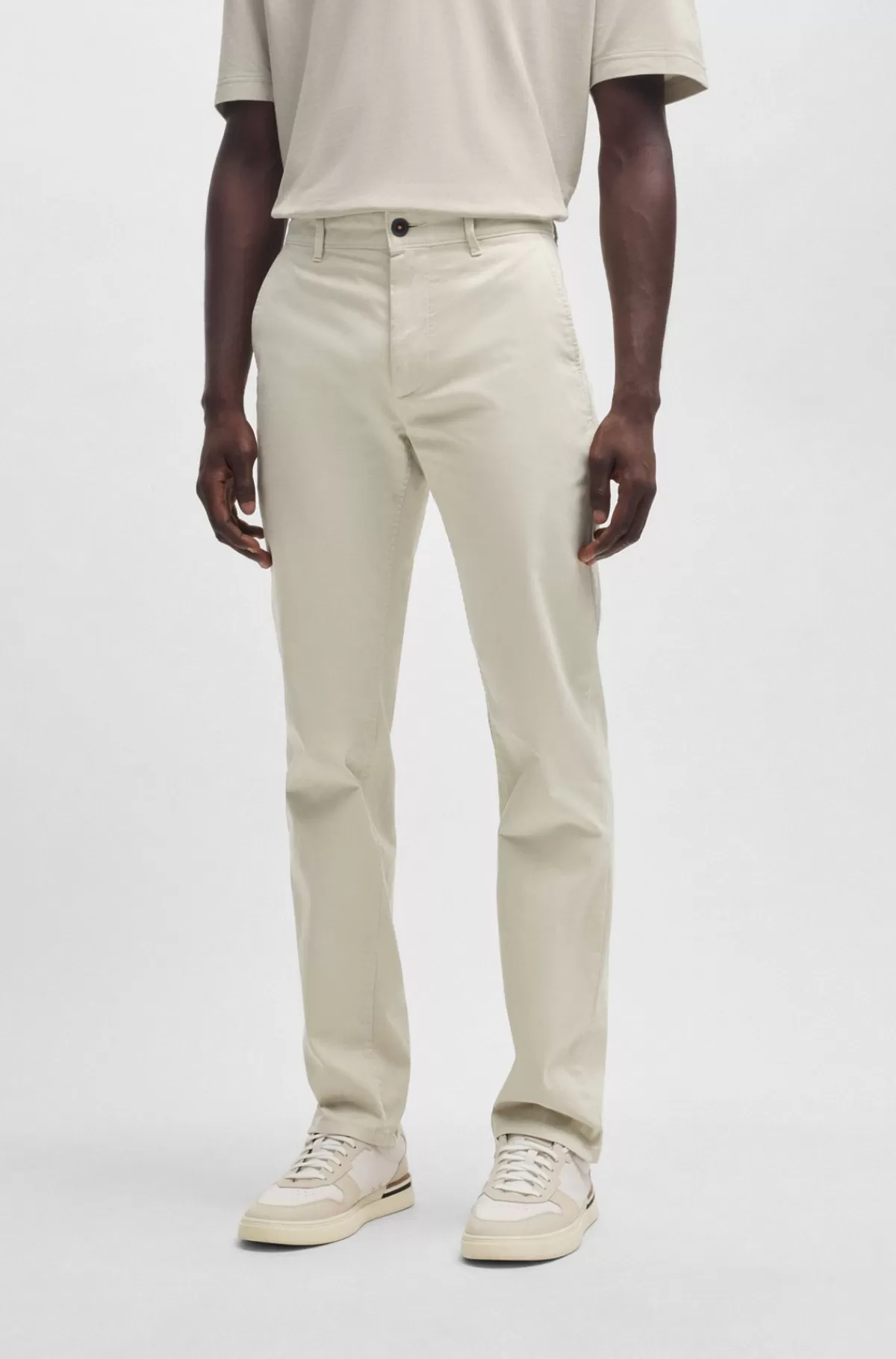 HUGO BOSS Slim Fit Chinos I Bomuldssatin Med Stræk Lys beige Discount