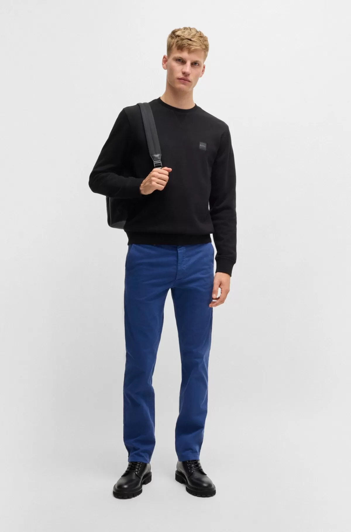 HUGO BOSS Slim Fit Chinos I Bomuldssatin Med Stræk Blå Cheap