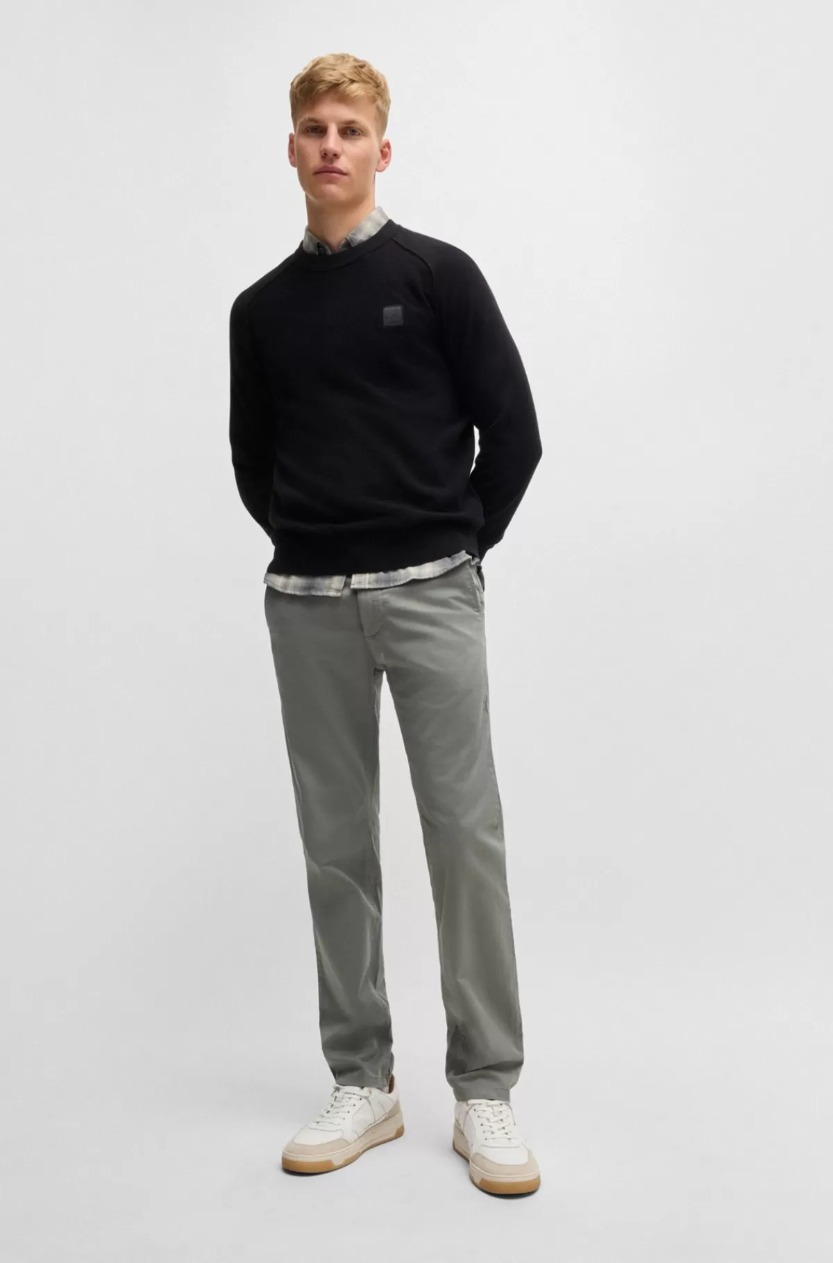 HUGO BOSS Slim Fit Chinos I Bomuldssatin Med Stræk Lysegrå Hot