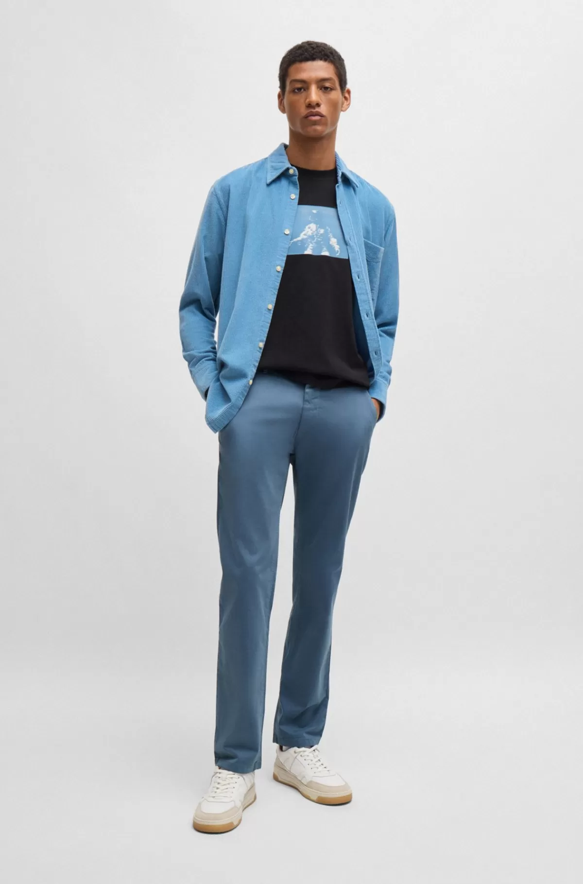 HUGO BOSS Slim Fit Chinos I Bomuldssatin Med Stræk Lyseblå Fashion