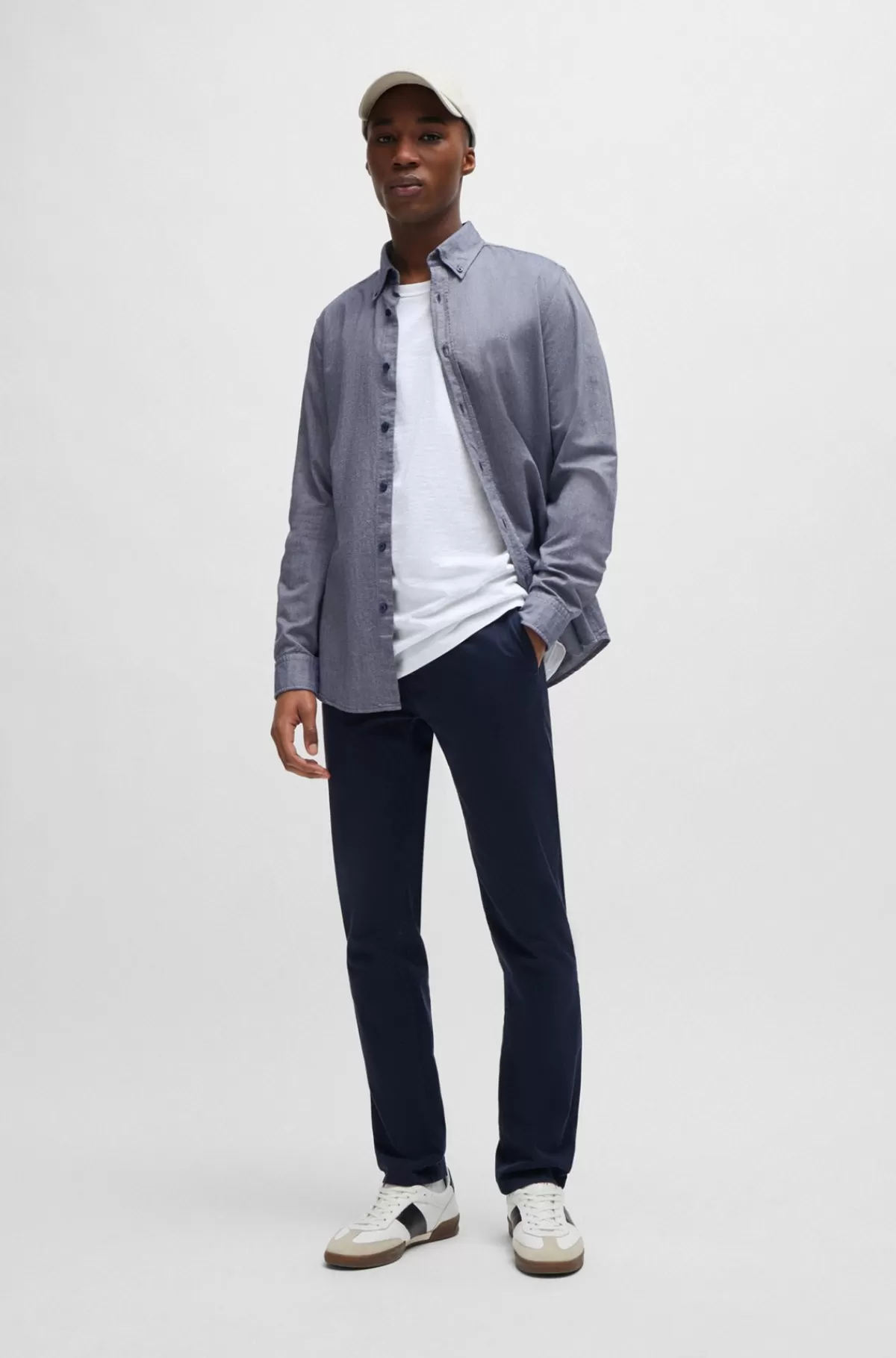 HUGO BOSS Slim Fit Chinos I Bomuldssatin Med Stræk Mørkeblå Online