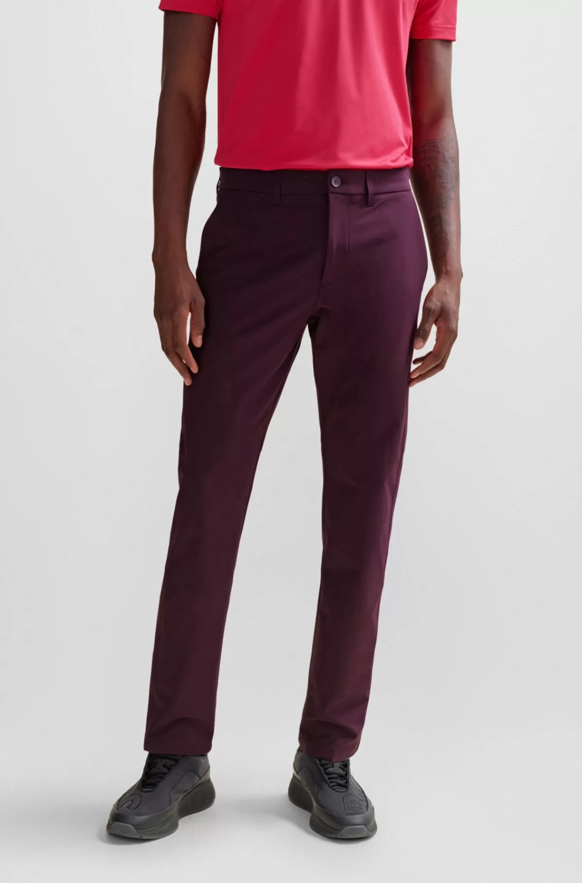 HUGO BOSS Slim Fit Chinos I Strygelet Stof Med Stræk I Fire Retninger Mørklilla Cheap