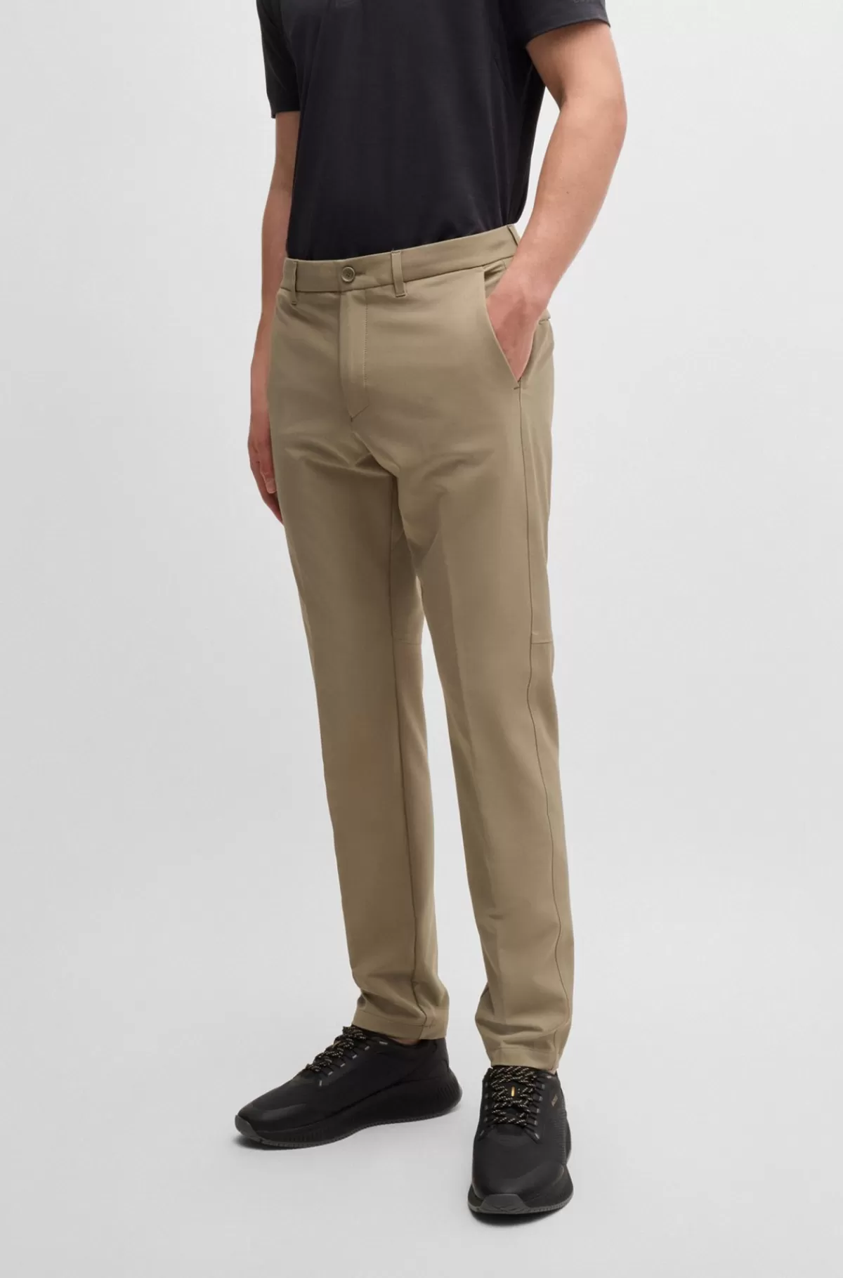 HUGO BOSS Slim Fit Chinos I Strygelet Stof Med Stræk I Fire Retninger Beige Flash Sale