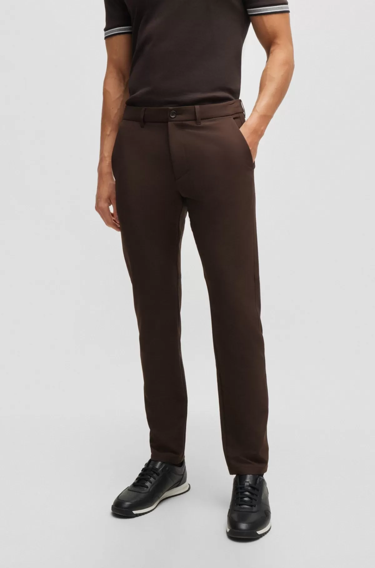HUGO BOSS Slim Fit Chinos I Strygelet Stof Med Stræk I Fire Retninger Brun Fashion