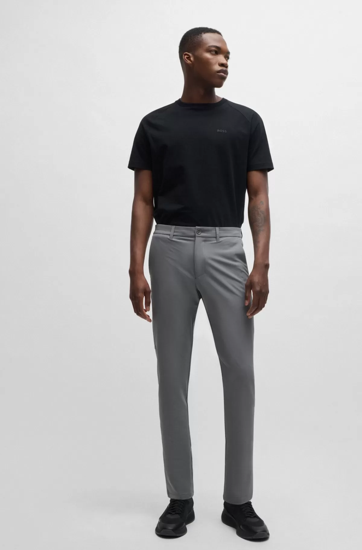 HUGO BOSS Slim Fit Chinos I Strygelet Stof Med Stræk I Fire Retninger Grå Outlet