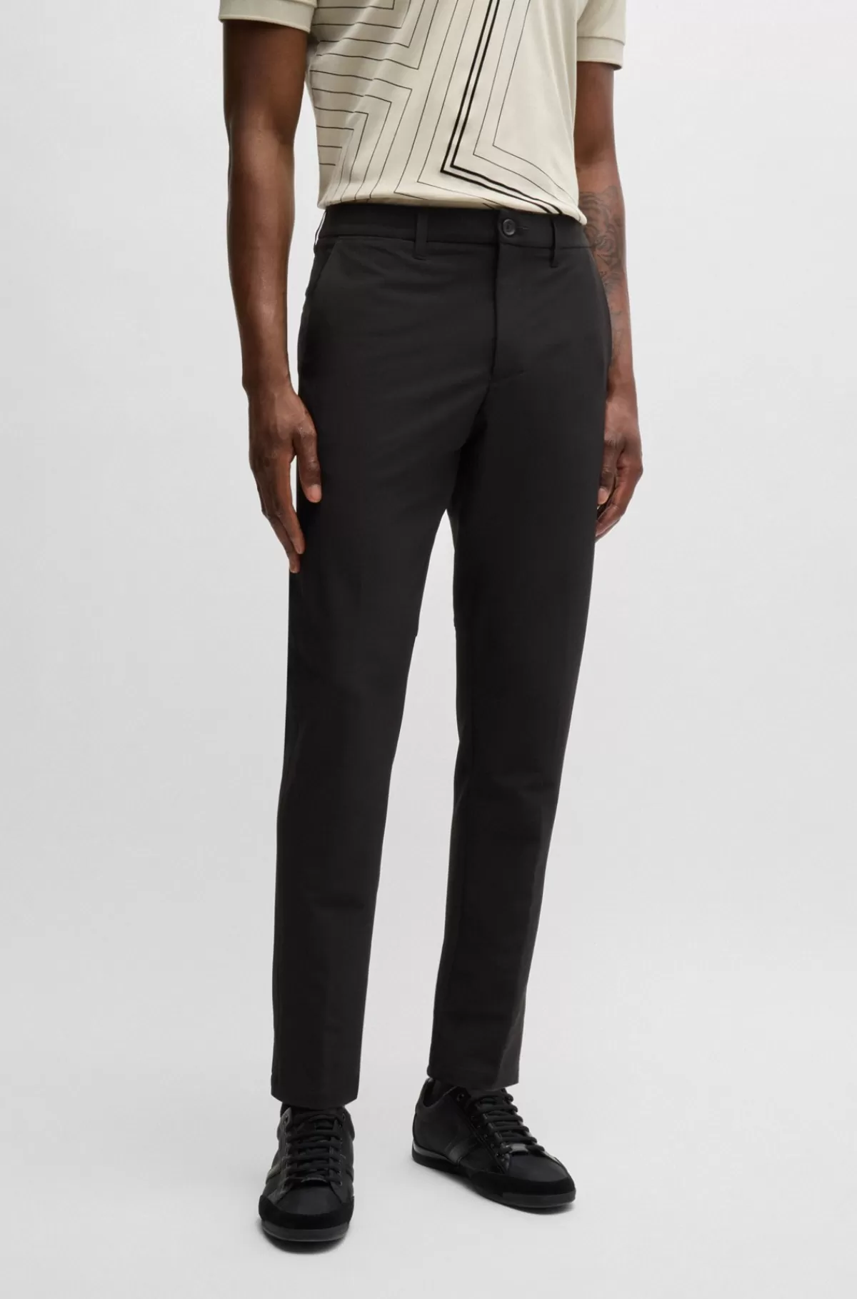 HUGO BOSS Slim Fit Chinos I Strygelet Stof Med Stræk I Fire Retninger Sort Best Sale
