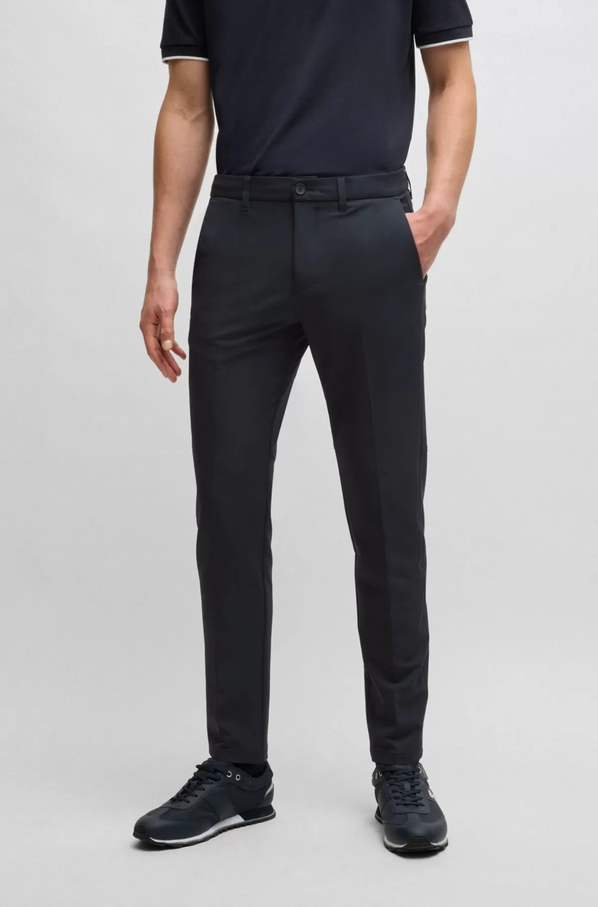 HUGO BOSS Slim Fit Chinos I Strygelet Stof Med Stræk I Fire Retninger Mørkeblå Outlet