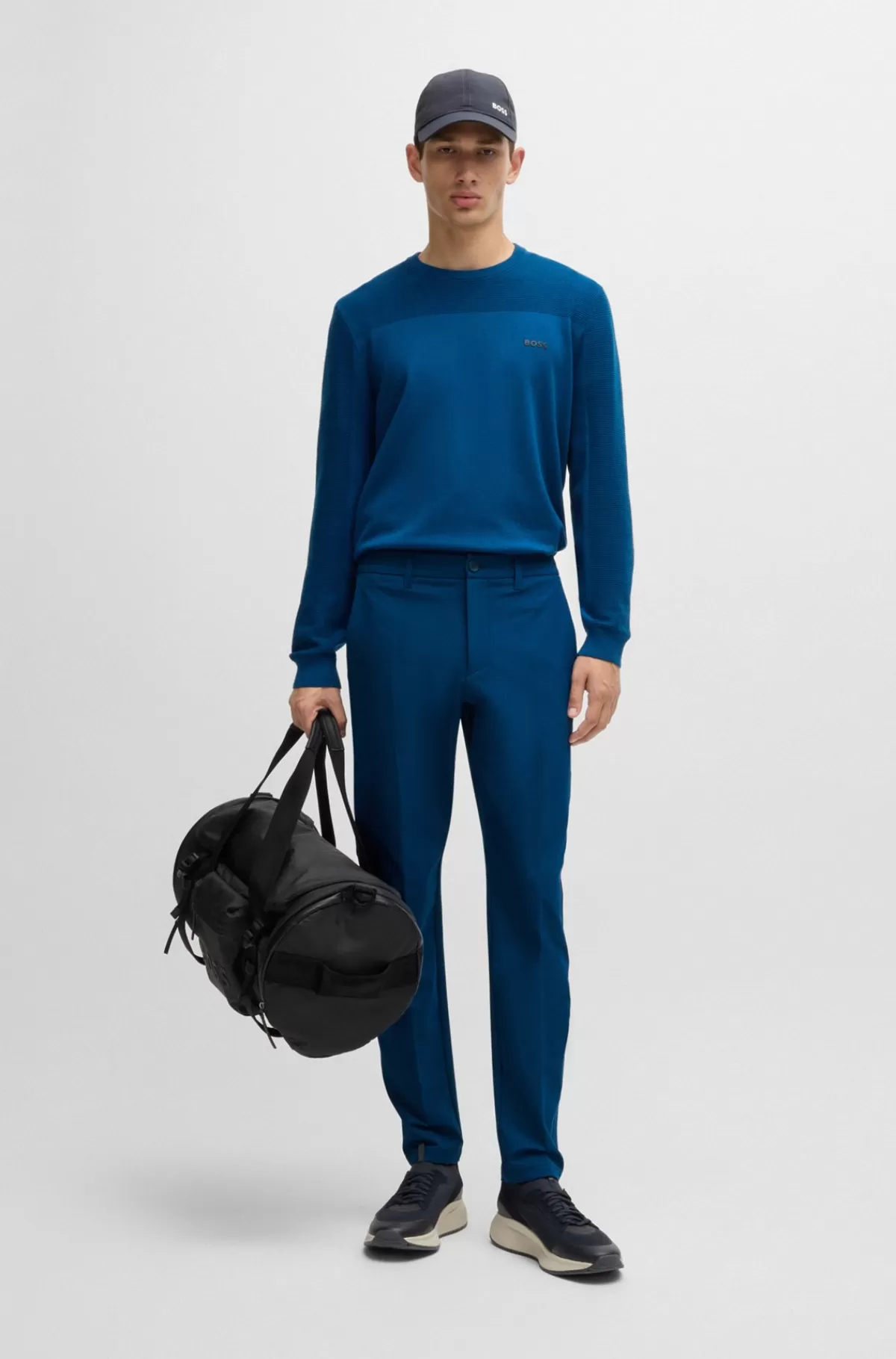 HUGO BOSS Slim Fit Chinos I Strygelet Stof Med Stræk I Fire Retninger Blå Store