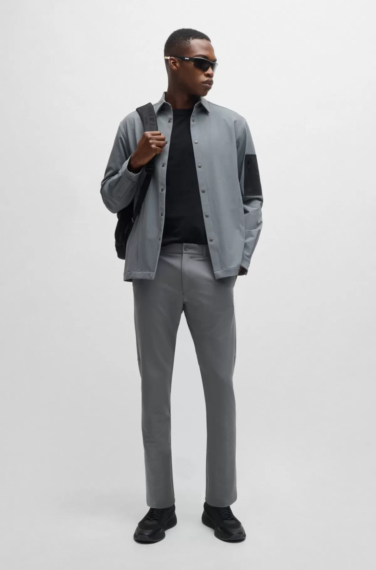 HUGO BOSS Slim Fit Chinos I Strygelet Stof Med Stræk I Fire Retninger Grå Outlet