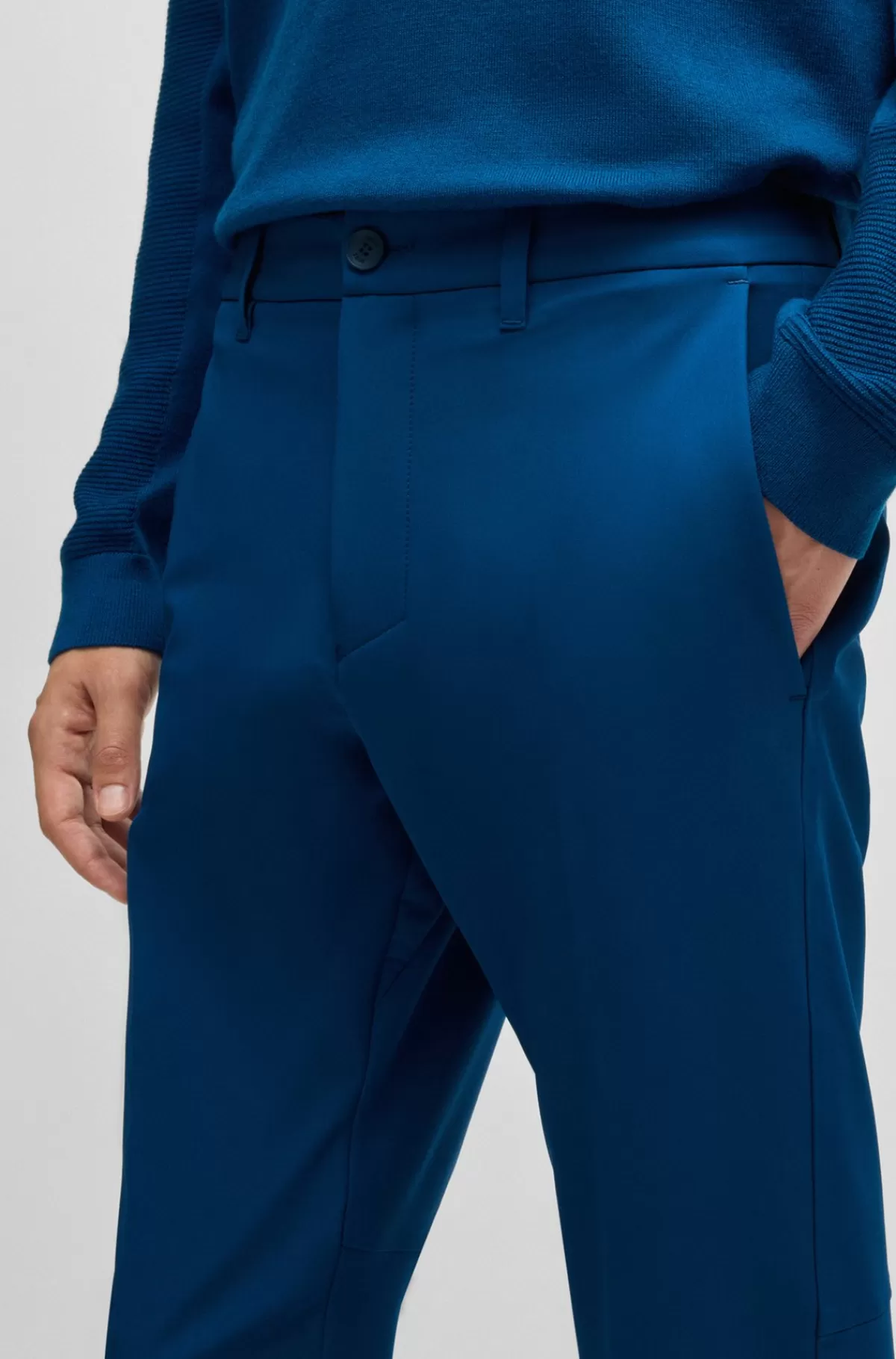 HUGO BOSS Slim Fit Chinos I Strygelet Stof Med Stræk I Fire Retninger Blå Store