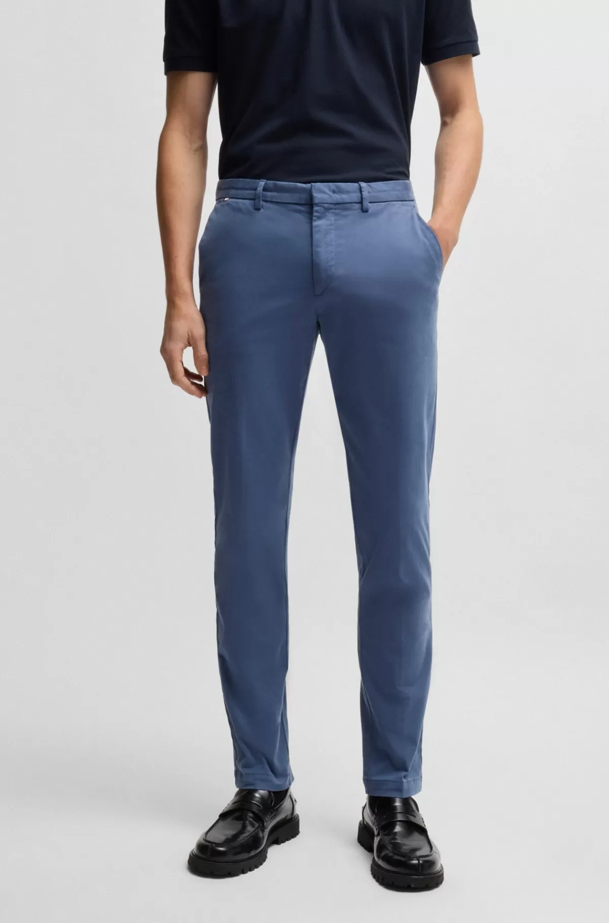 HUGO BOSS Slim Fit Chinos Med I Bomuldsgabardine Med Stræk Blå Discount