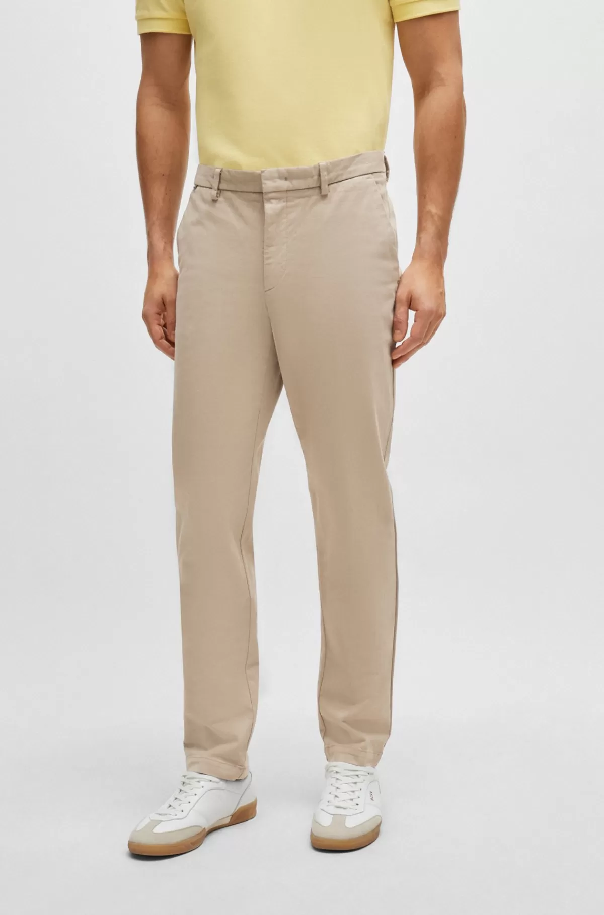 HUGO BOSS Slim Fit Chinos Med I Bomuldsgabardine Med Stræk Lys beige New