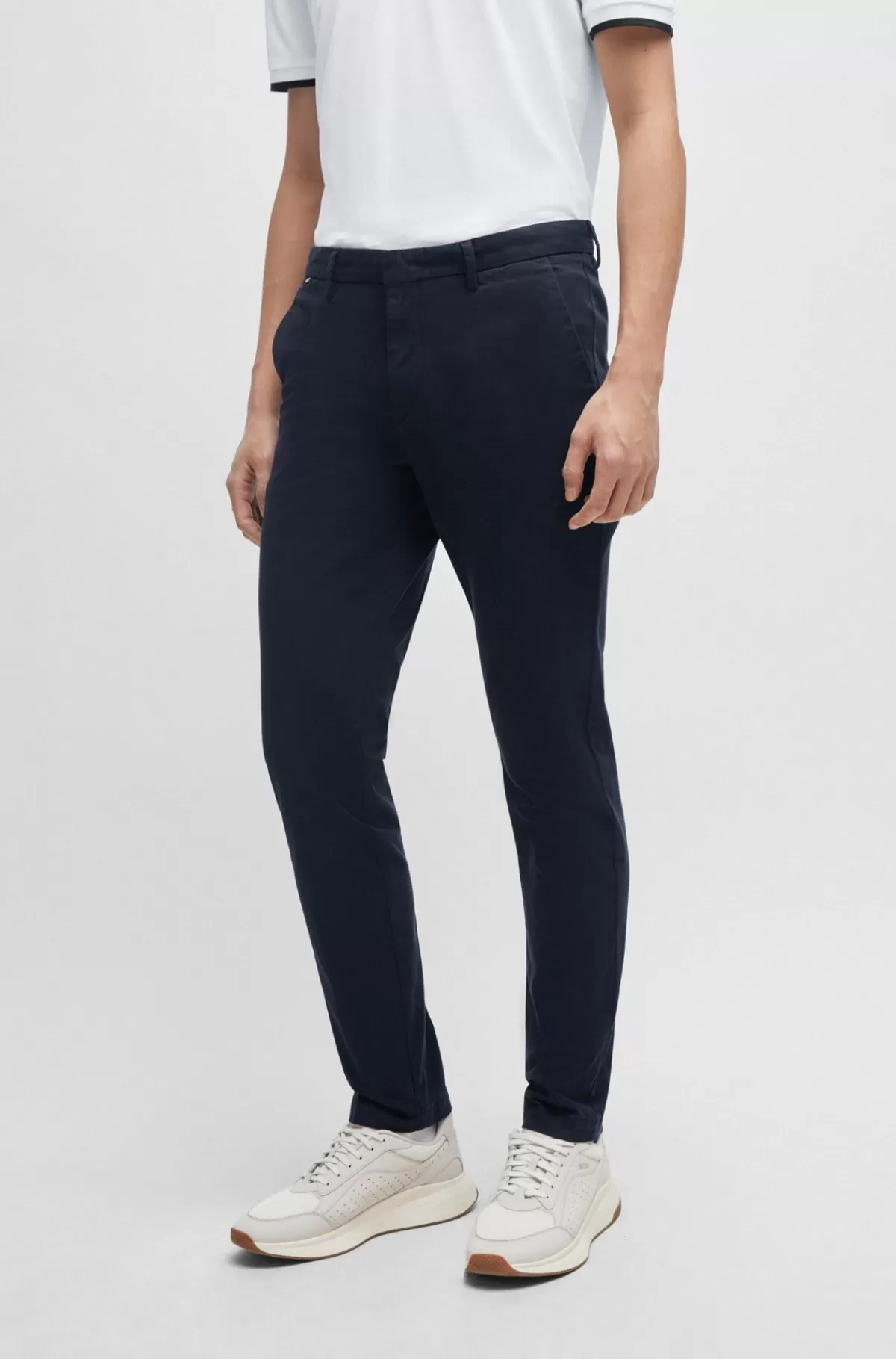 HUGO BOSS Slim Fit Chinos Med I Bomuldsgabardine Med Stræk Mørkeblå Discount