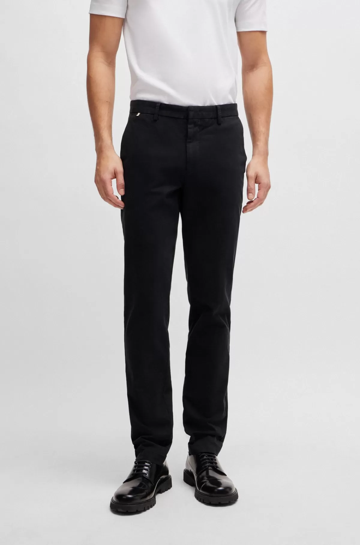 HUGO BOSS Slim Fit Chinos Med I Bomuldsgabardine Med Stræk Sort New