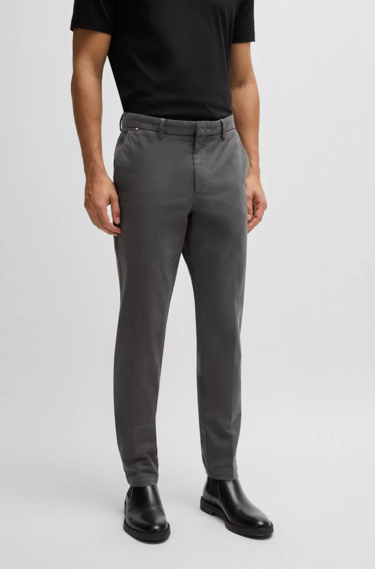 HUGO BOSS Slim Fit Chinos Med I Bomuldsgabardine Med Stræk Grå Store