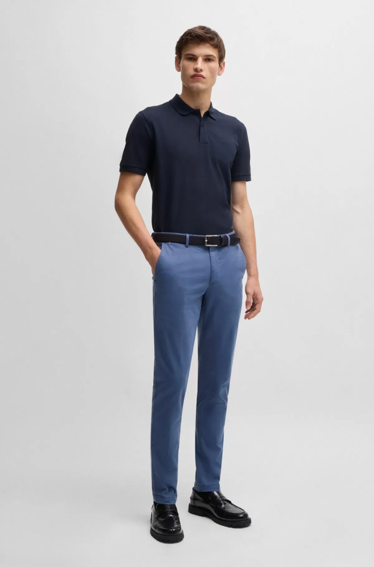 HUGO BOSS Slim Fit Chinos Med I Bomuldsgabardine Med Stræk Blå Discount