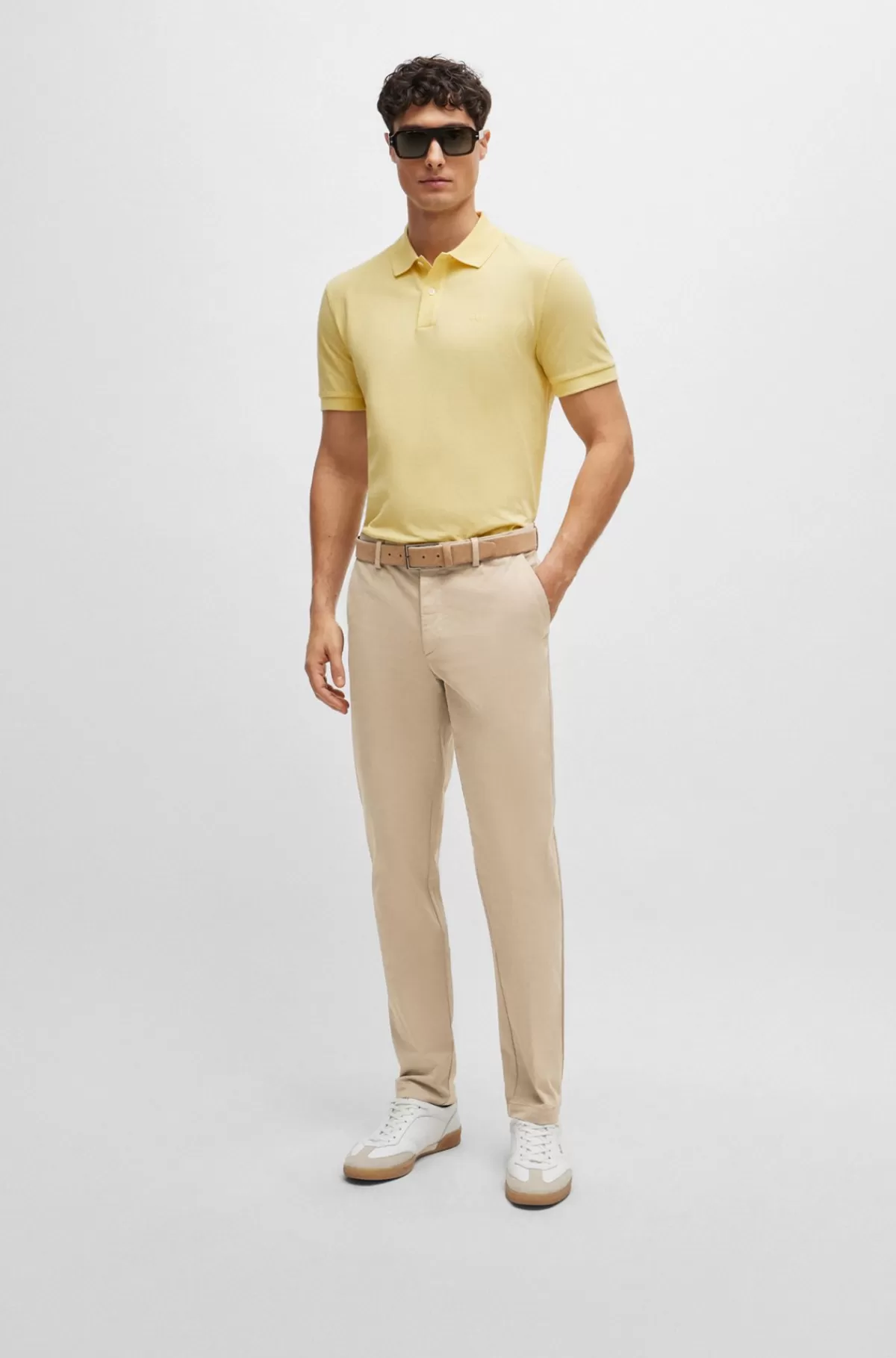 HUGO BOSS Slim Fit Chinos Med I Bomuldsgabardine Med Stræk Lys beige New