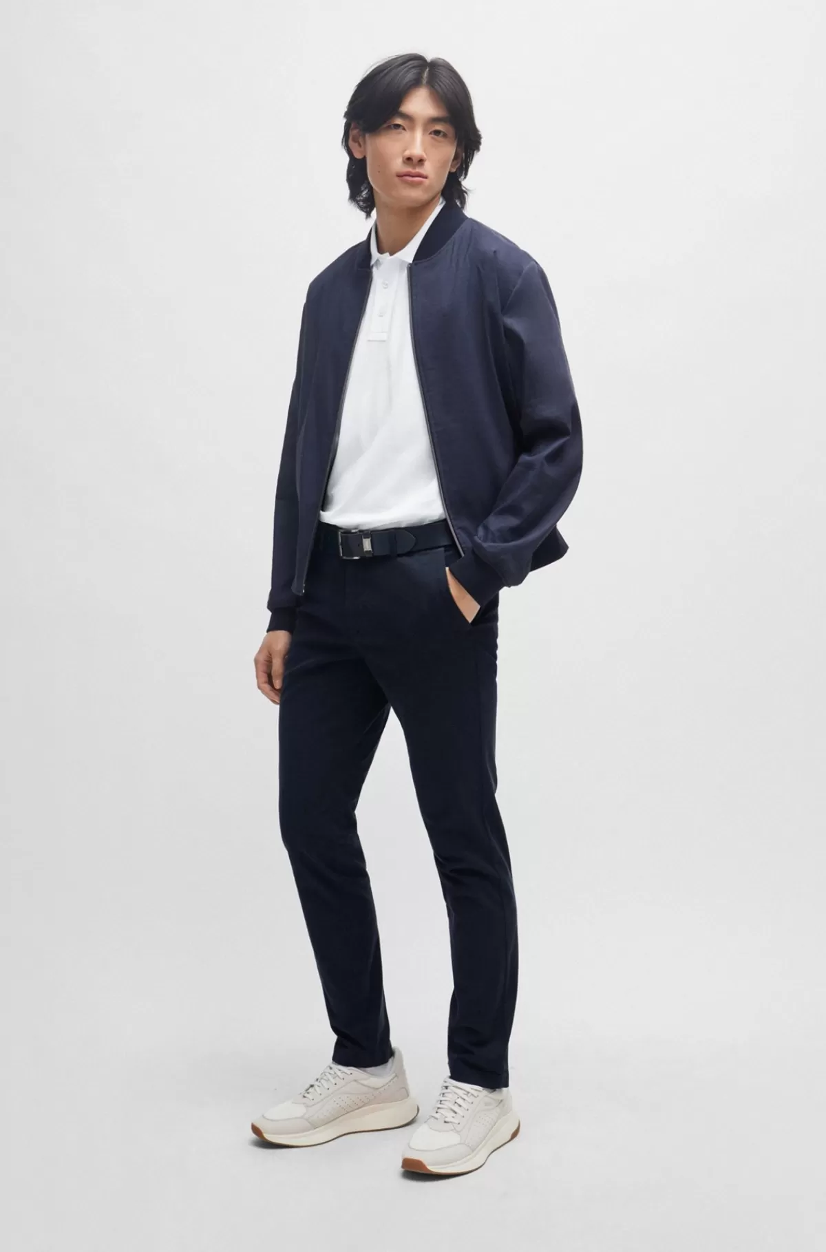 HUGO BOSS Slim Fit Chinos Med I Bomuldsgabardine Med Stræk Mørkeblå Discount