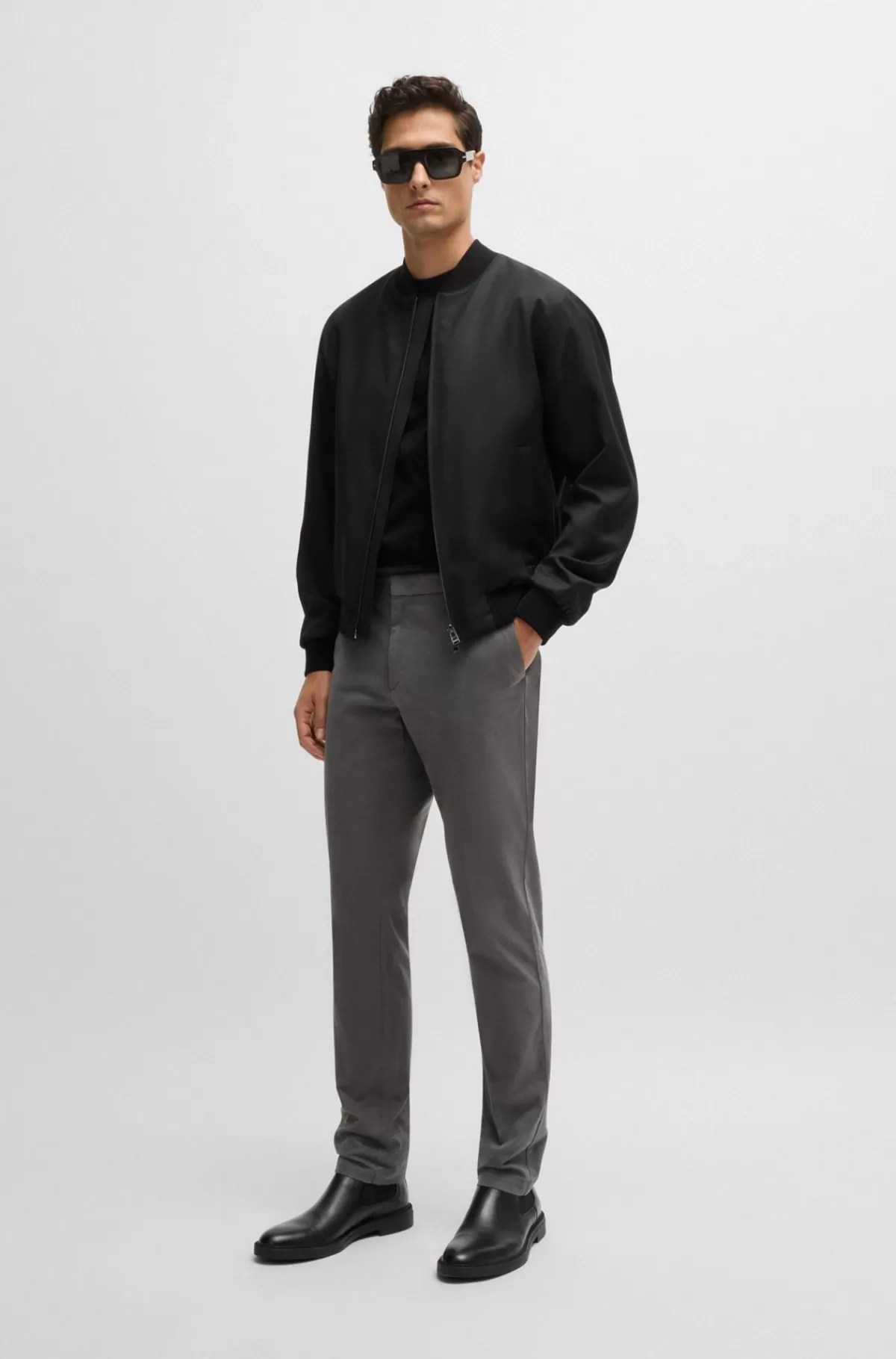 HUGO BOSS Slim Fit Chinos Med I Bomuldsgabardine Med Stræk Grå Store