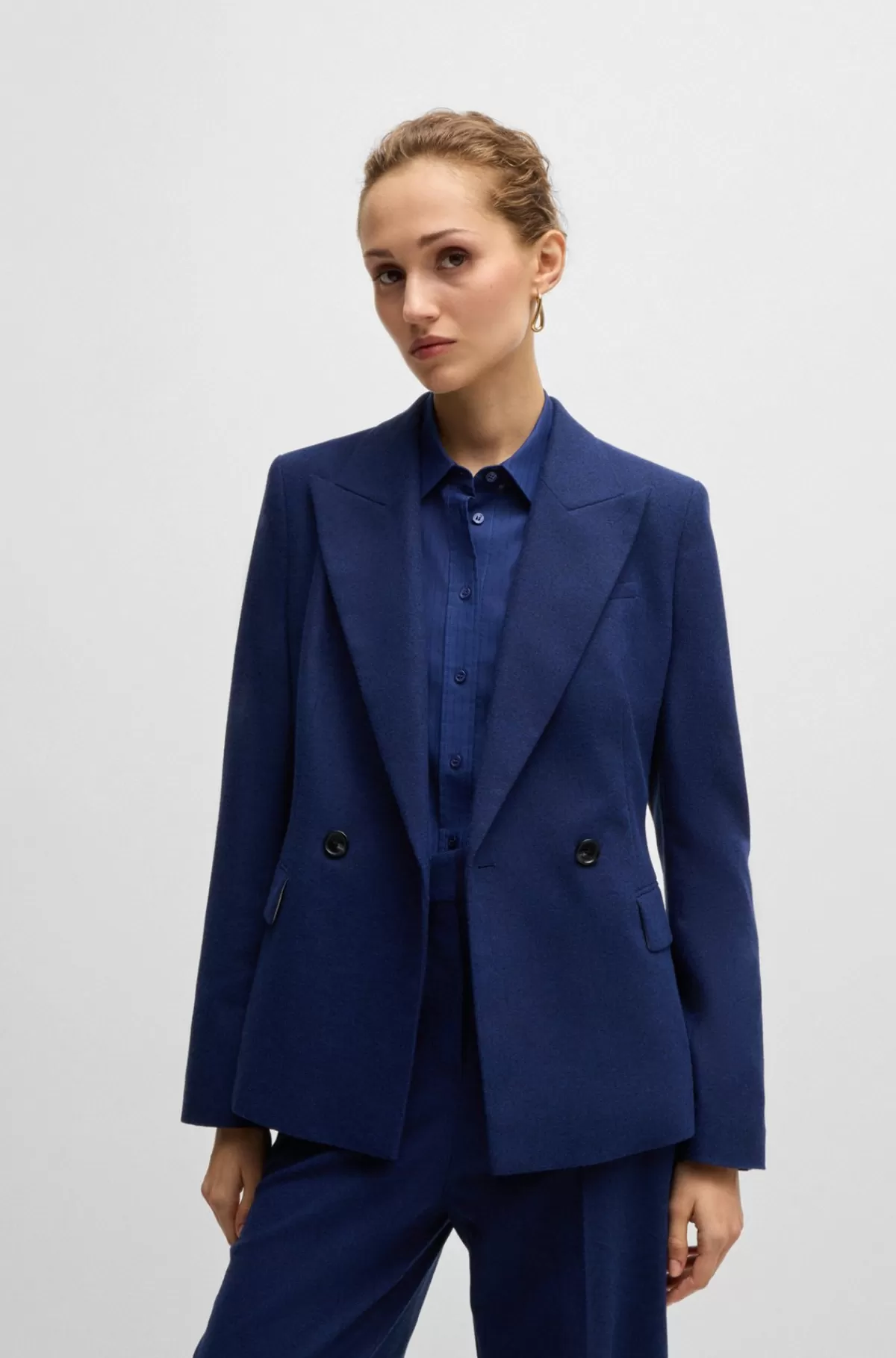 HUGO BOSS Slim Fit Dobbeltradet Jakke I Blanding Med Uld Blå Store