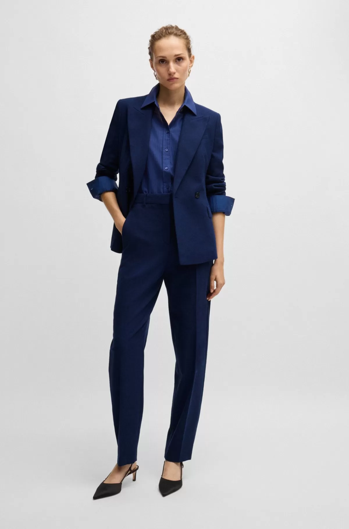 HUGO BOSS Slim Fit Dobbeltradet Jakke I Blanding Med Uld Blå Store