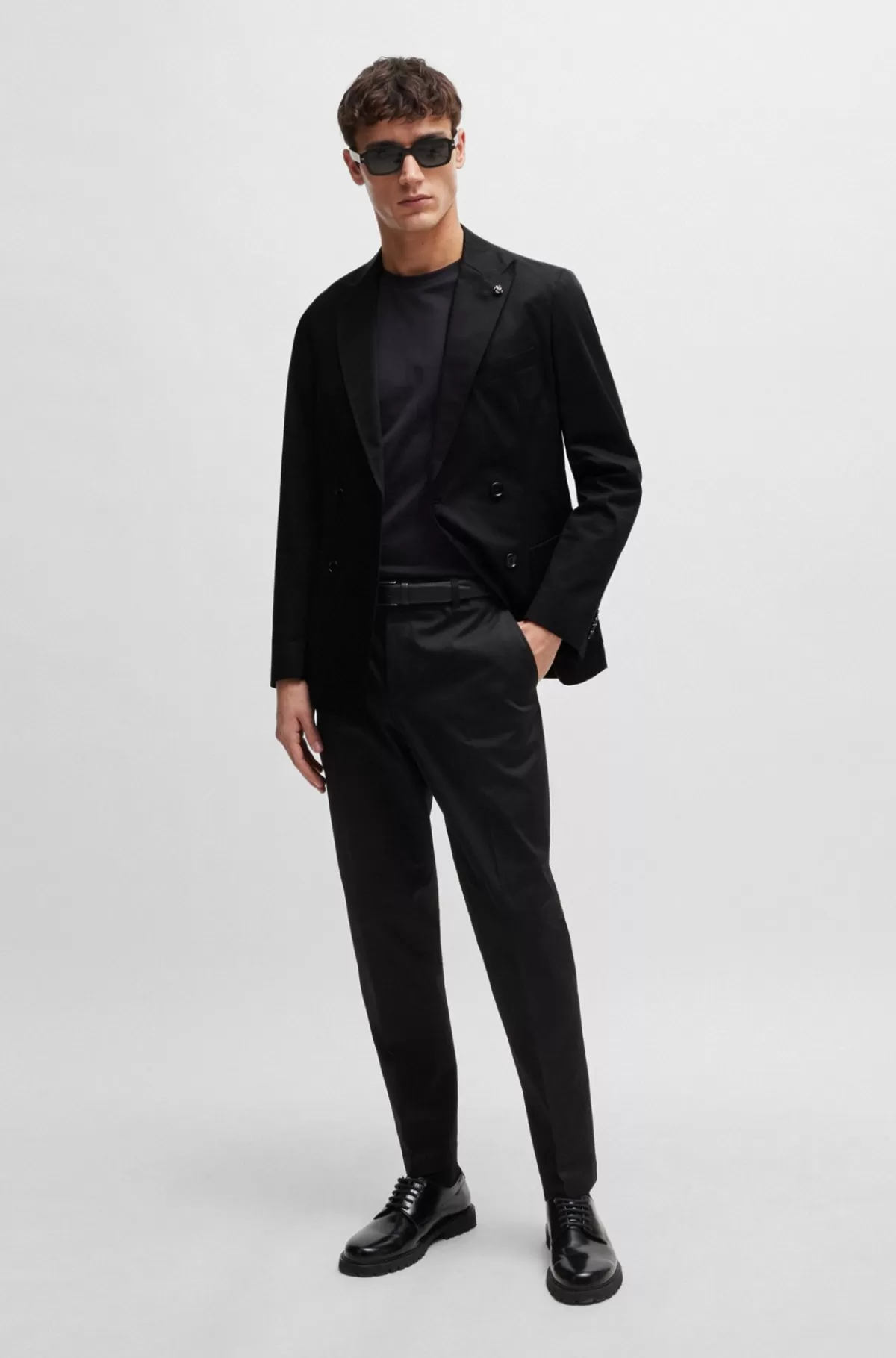 HUGO BOSS Slim Fit Dobbeltradet Jakke I Bomuld Med Stræk Sort Outlet