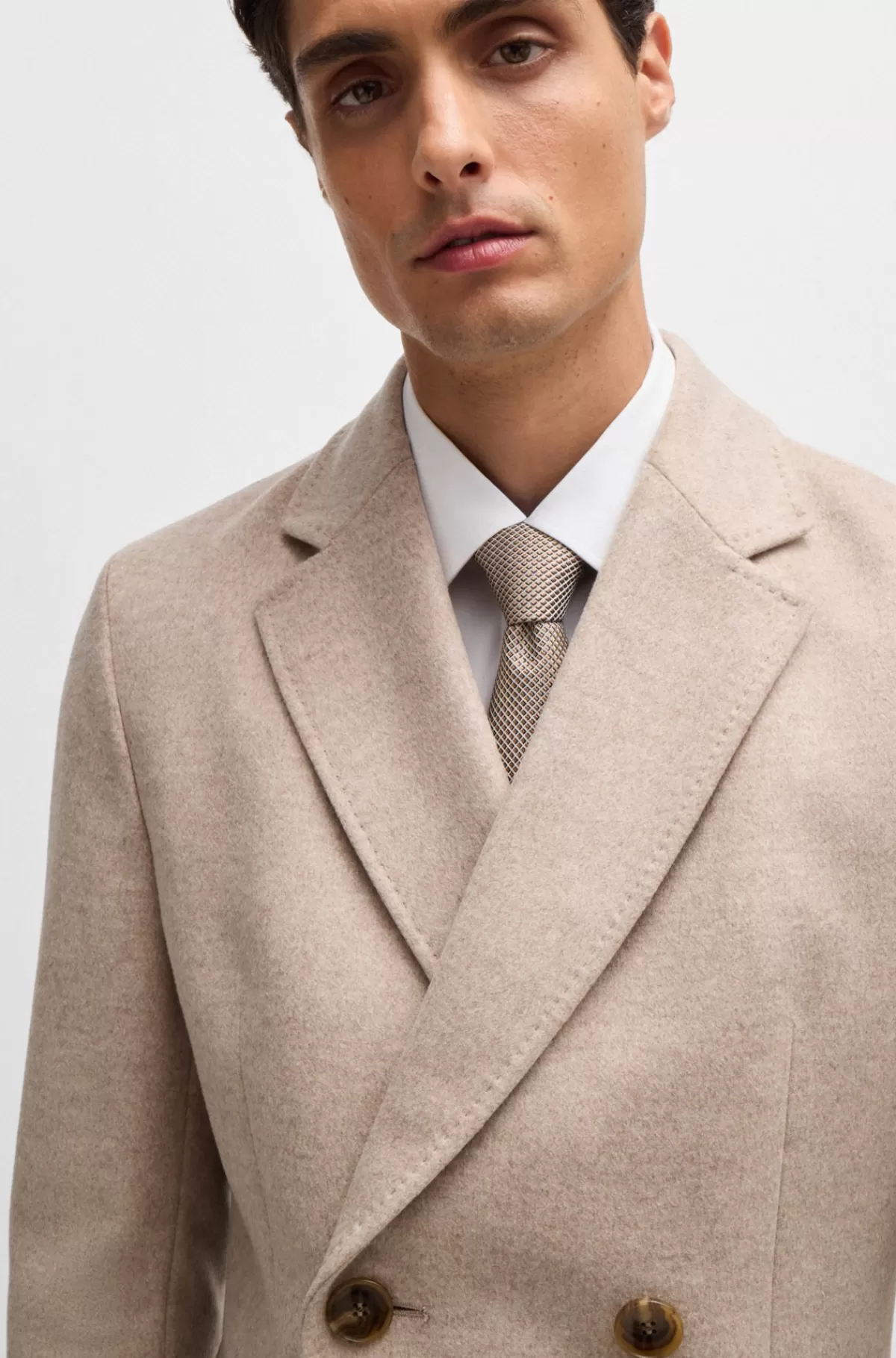 HUGO BOSS Slim Fit Frakke I En Uldblanding Med Kashmir Lysebrun Shop
