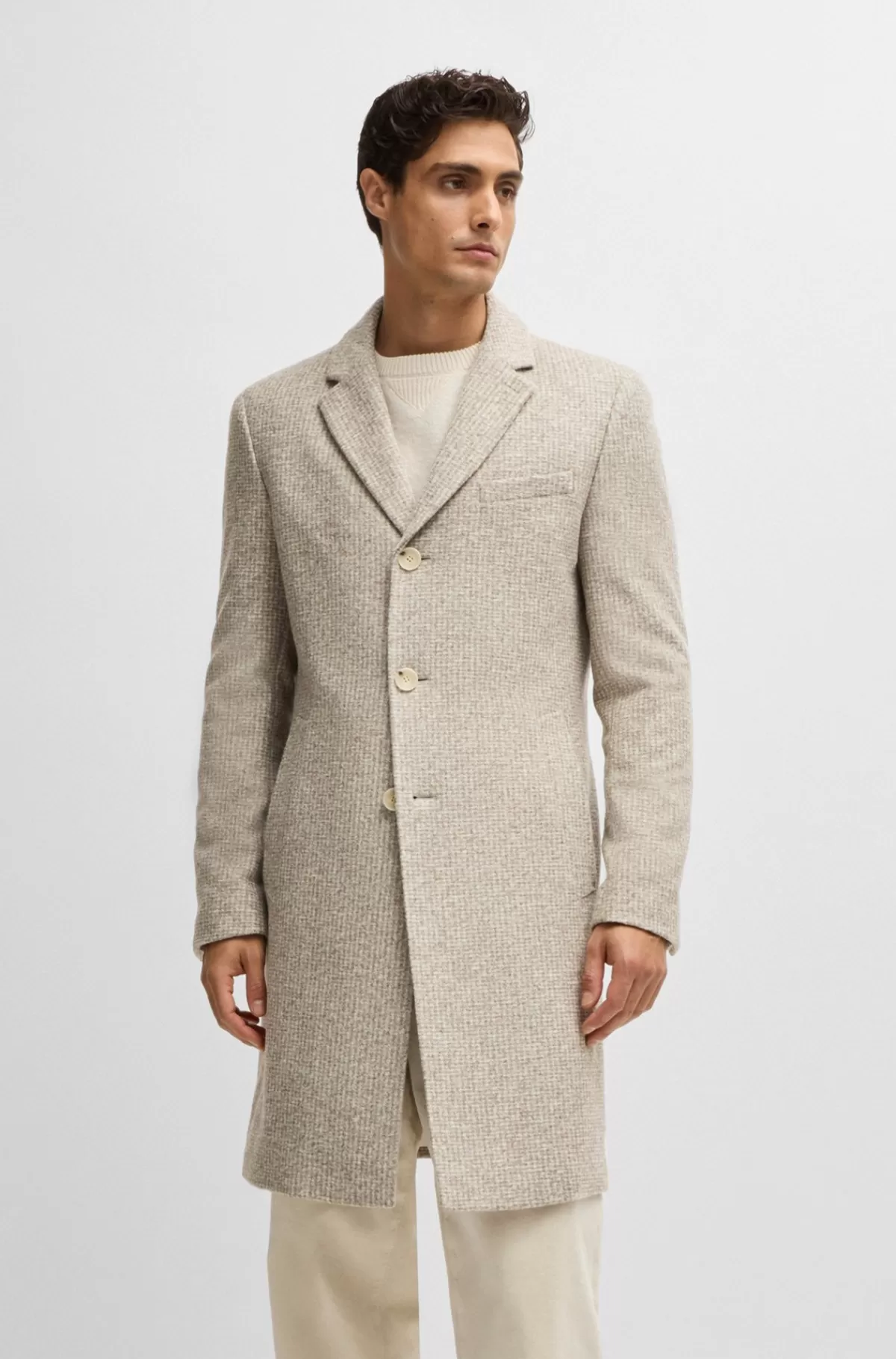 HUGO BOSS Slim Fit Frakke I Mønstret Jersey Lys beige Flash Sale