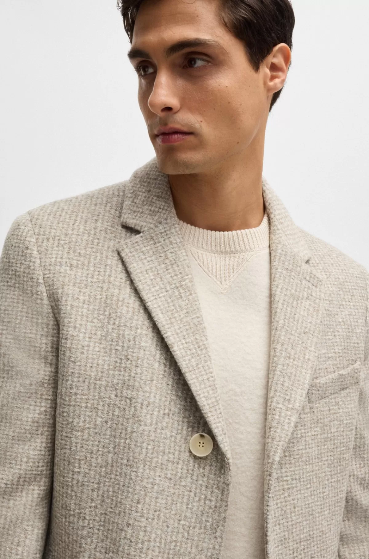 HUGO BOSS Slim Fit Frakke I Mønstret Jersey Lys beige Flash Sale