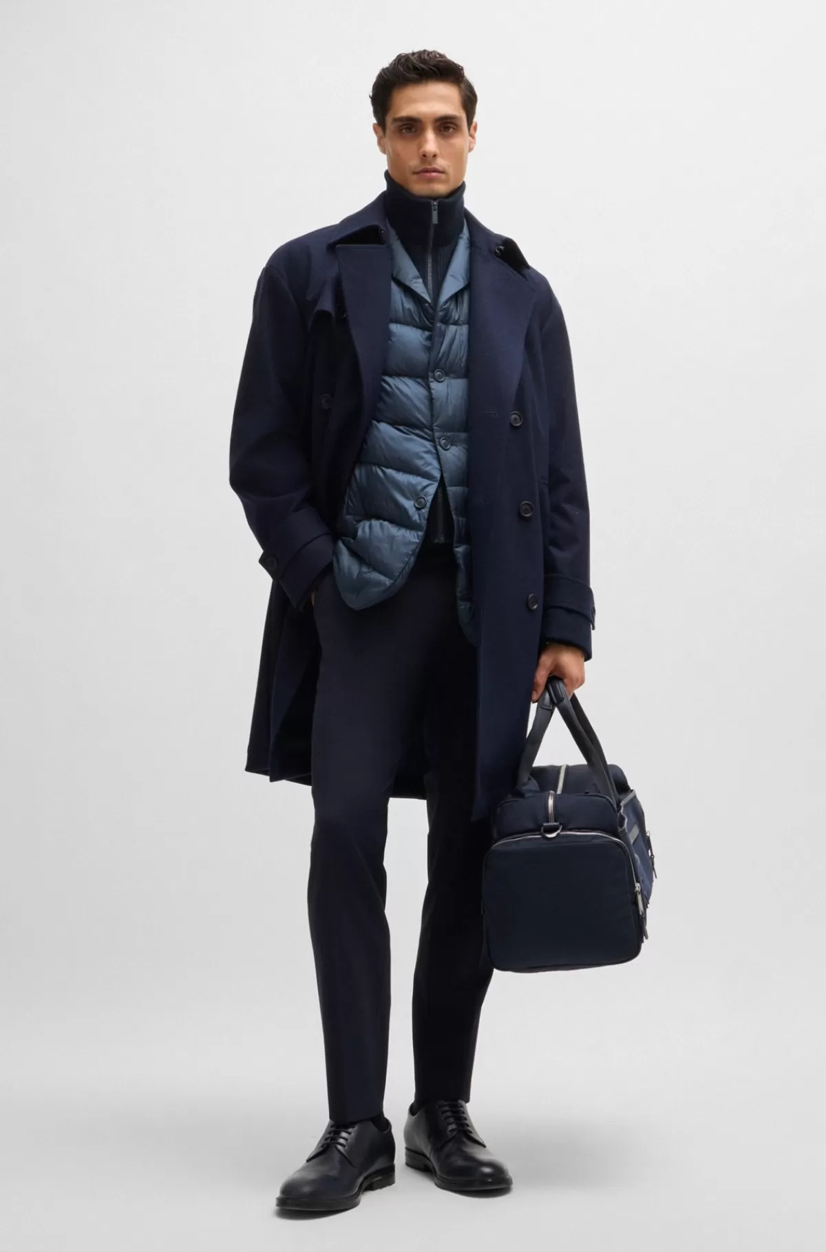 HUGO BOSS Slim Fit Hybridjakke Med Strikket Indsats Mørkeblå Fashion